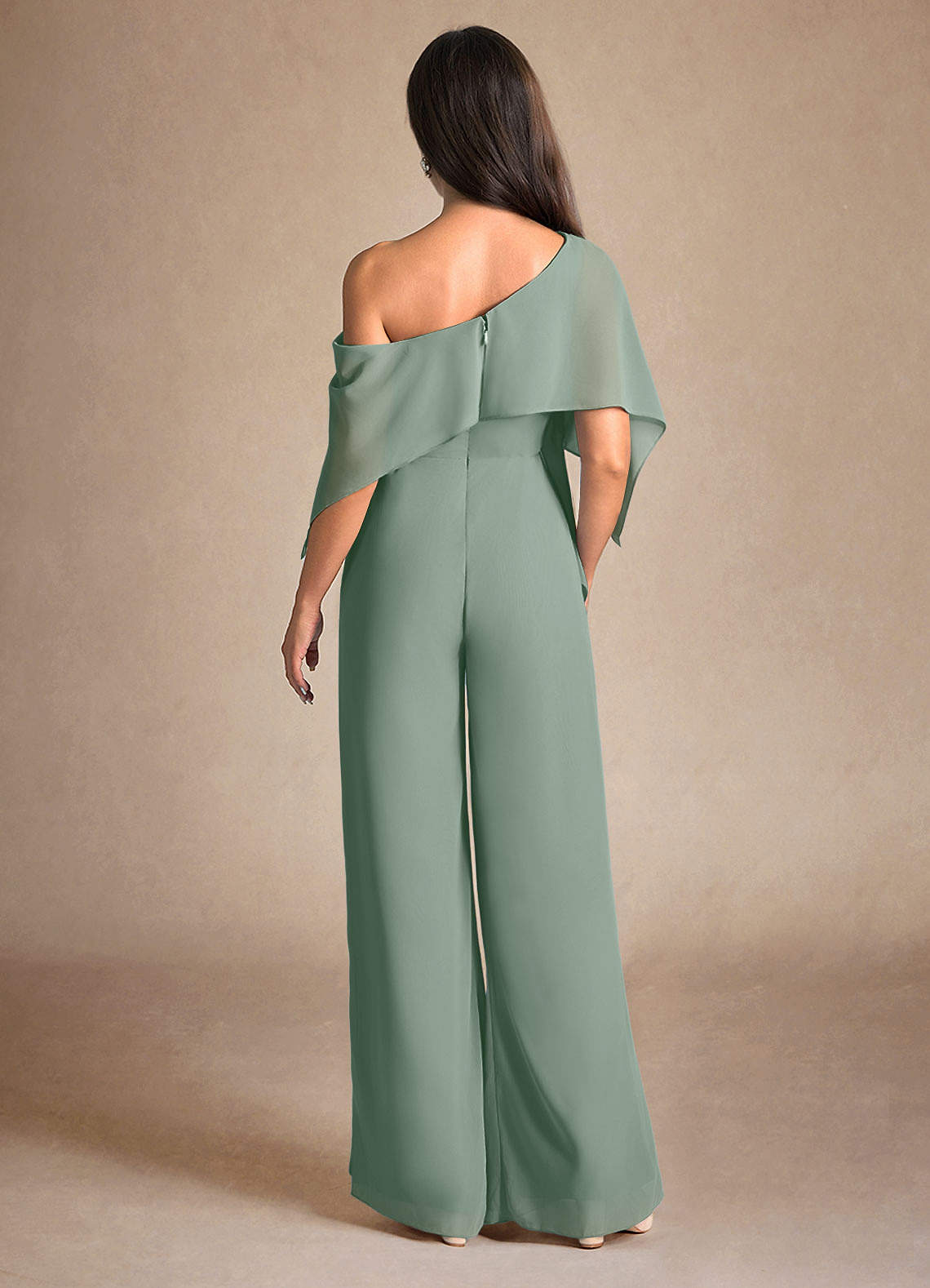 Azazie Halima Vestidos para mãe da noiva Vestido Sálvia Prateada de Chiffon de Macacão/terninho com Fenda Lateral image2