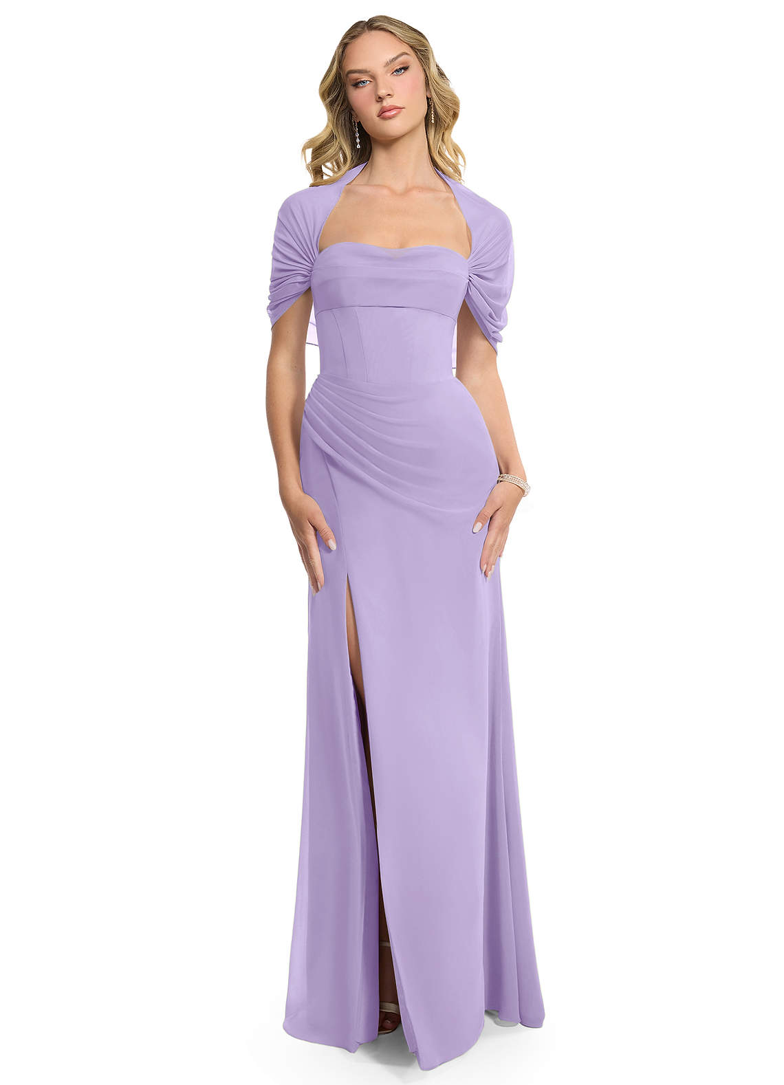 Azazie Zia Bridesmaid Dresses Lilac Sheath Side Slit Chiffon Convertible Dress image1
