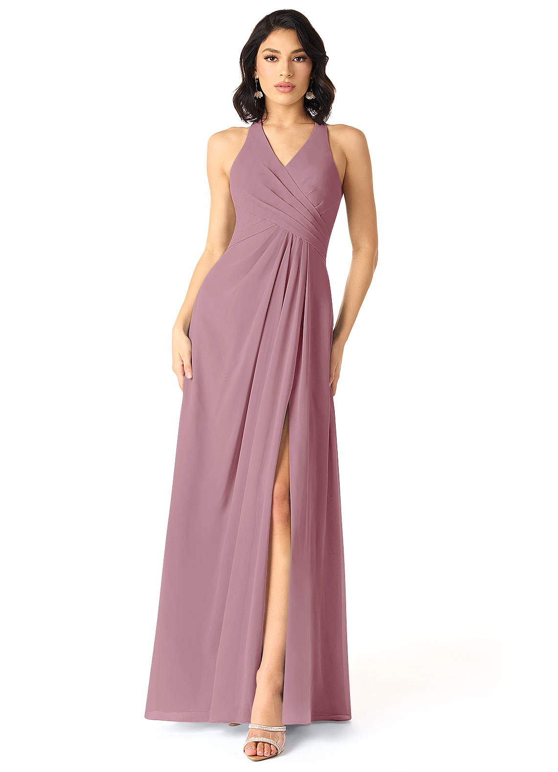 vintage bridesmaid dresses for sale Azazie Danica Ready to Ship Mauve Chiffon Black-and-White Wedding Dress With color_gold Size:16½ 36/37
