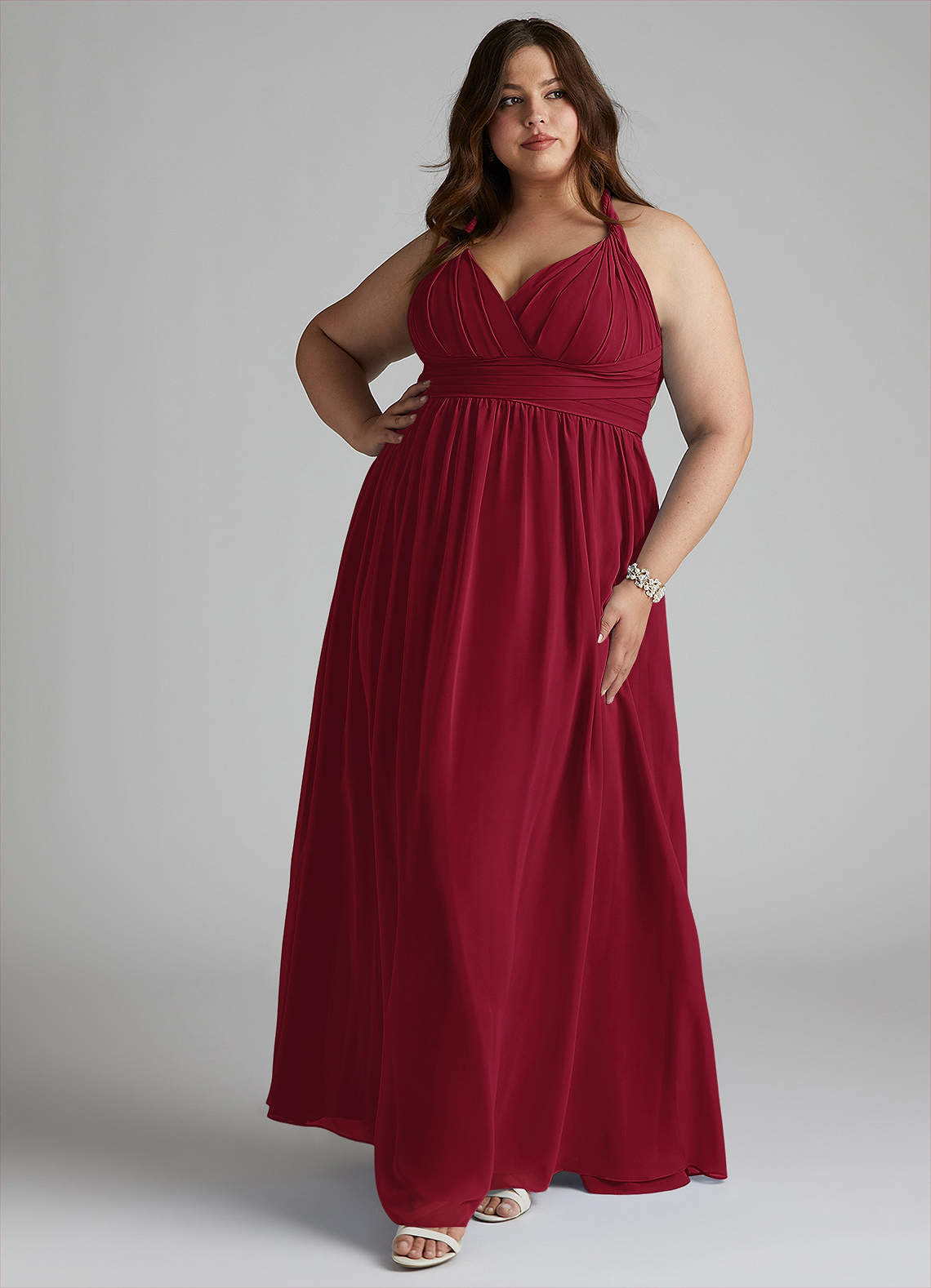 Azazie Ashia Bridesmaid Dresses Burgundy A-Line Pleated Chiffon Dress image1