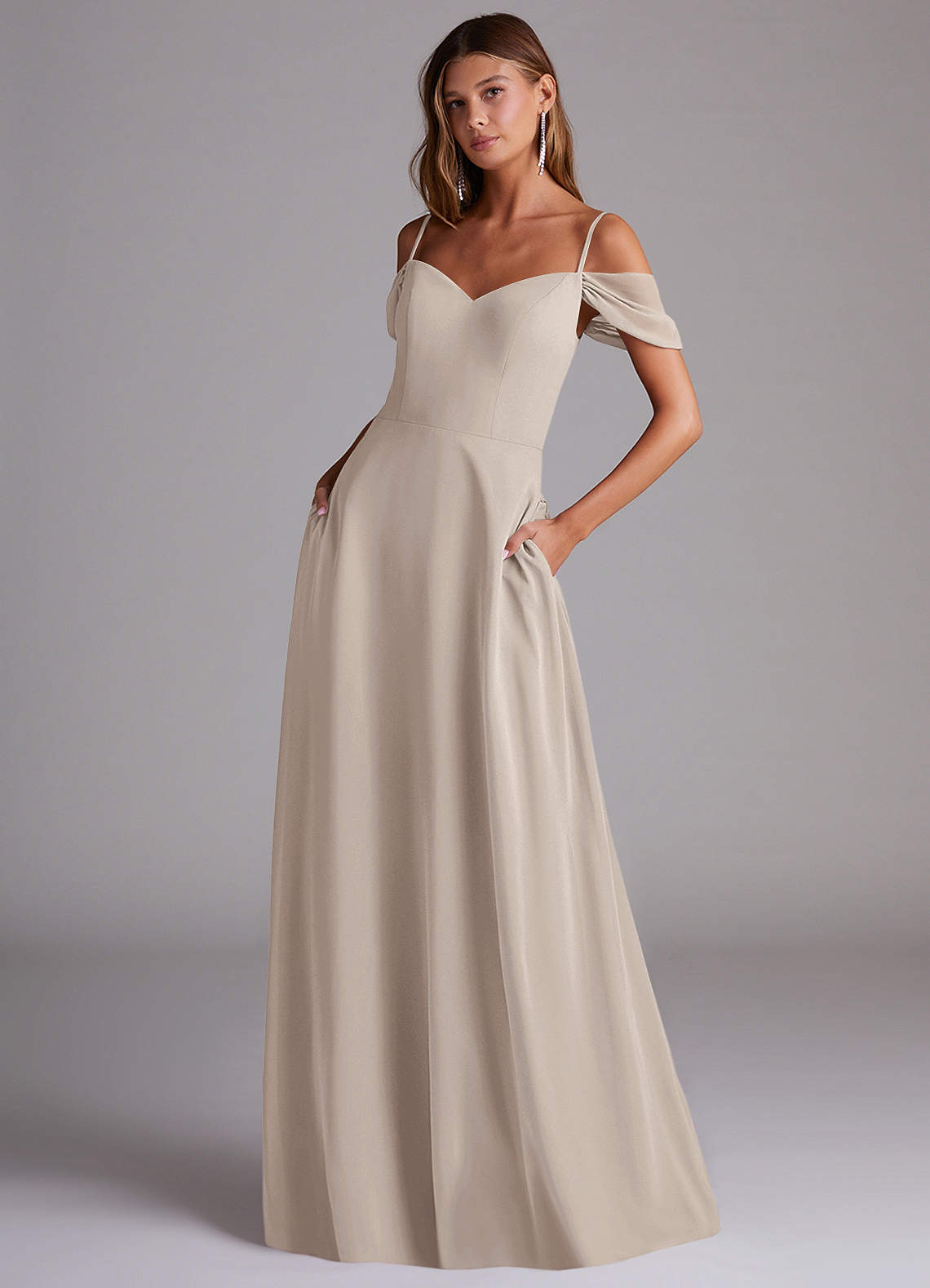 Azazie Marley Brautjungfernkleider Wandelbar A-Linie Schulterfrei Chiffon Kleid Frost image1