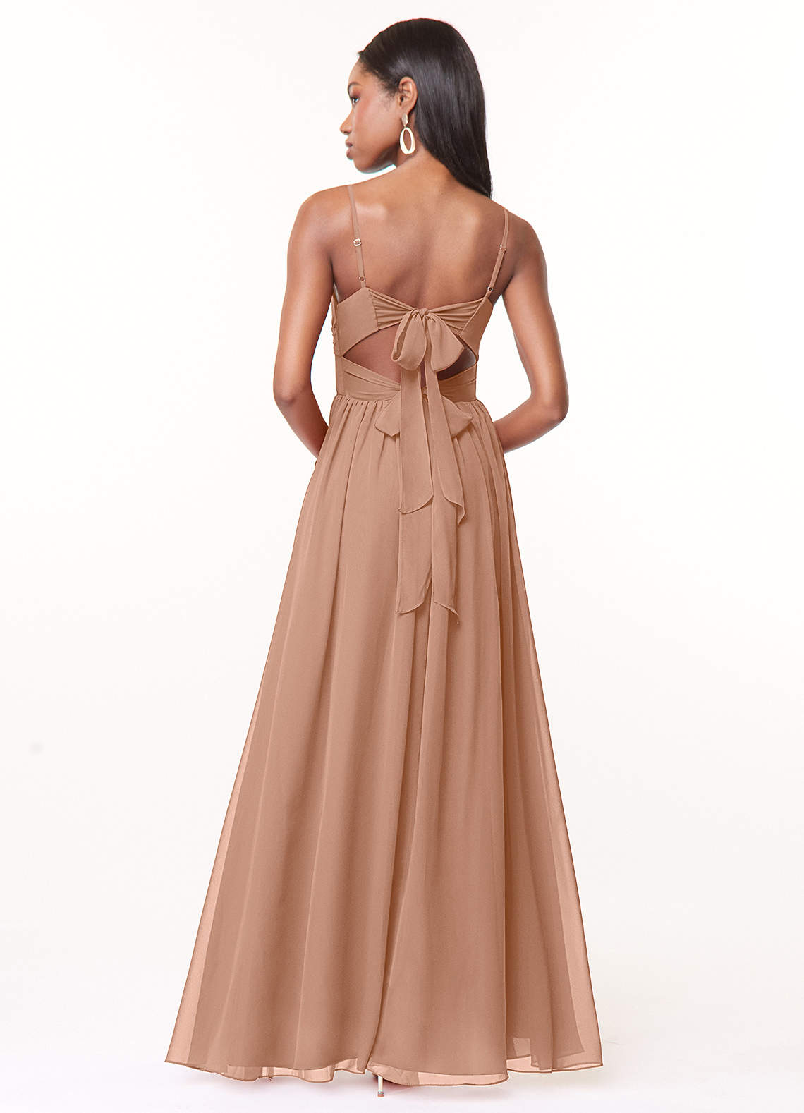 Azazie Zeya Bridesmaid Dresses Champagne Rose A-Line V-Neck Pleated Chiffon Dress image2