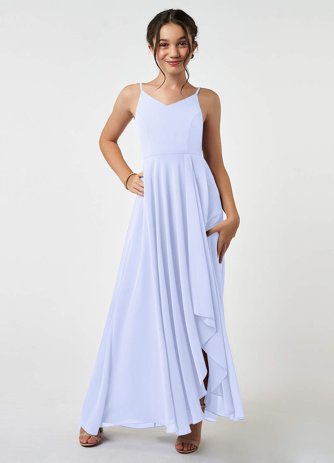 Azazie Collette Junior Lavender A-Line Ruched Chiffon Dress image1