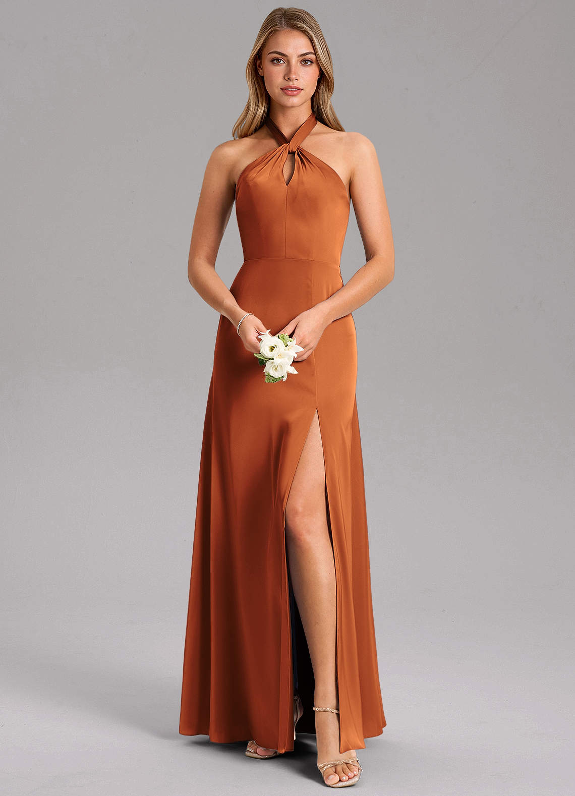 Azazie Tracie Brautjungfernkleider A-Linie Seitliche Cut-Outs Stretch-Satin Kleid Kanel image1