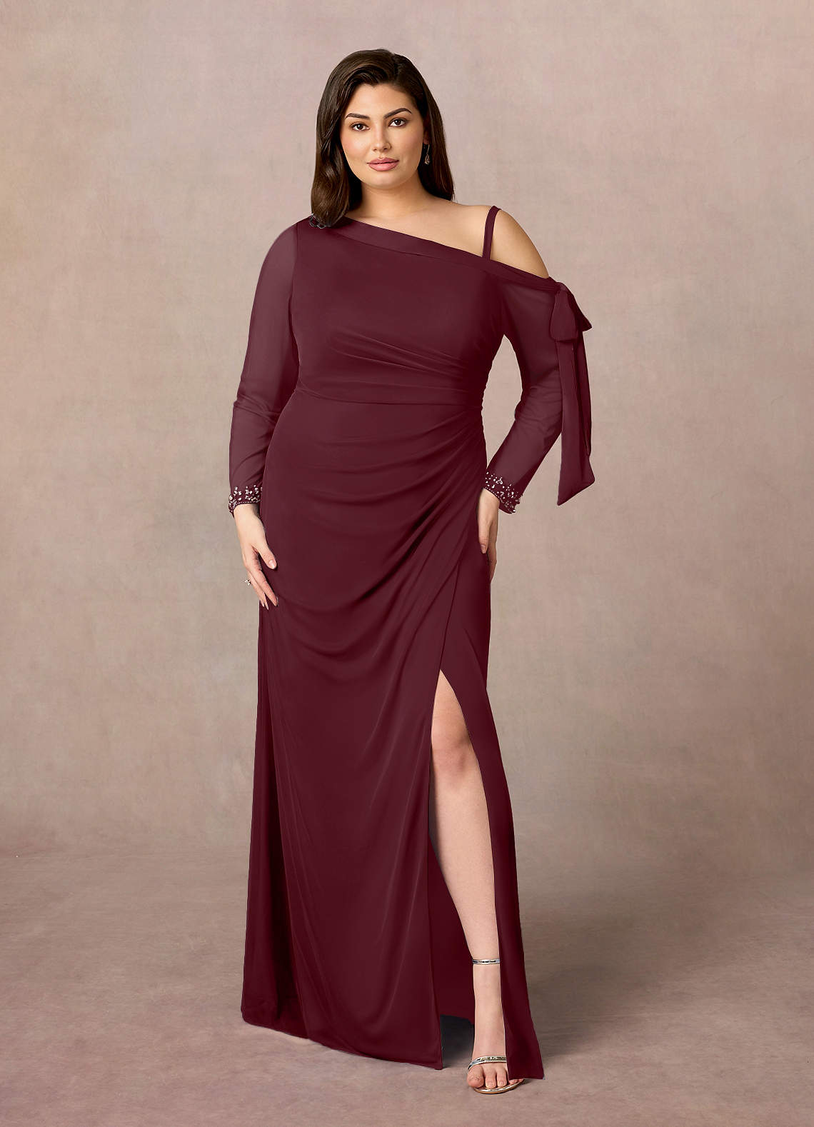 Azazie Marna Mother of the Bride Dresses Cabernet Sheath One Shoulder Mesh Dress image1