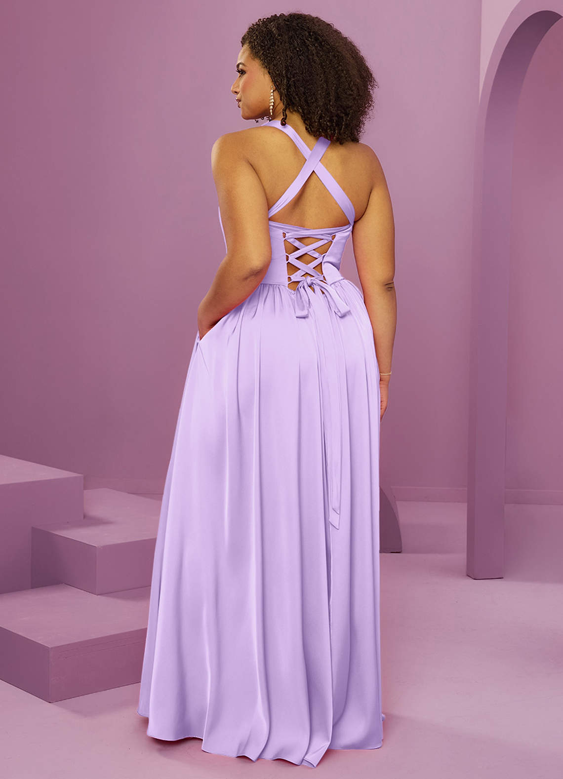 Barbie ♥ Azazie Bridesmaid Dresses Lilac A-Line with Pockets Stretch Satin Dress image13