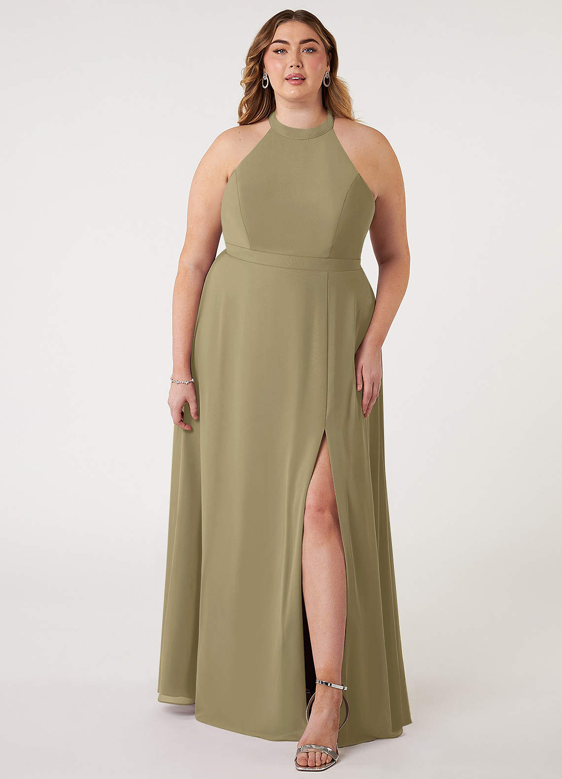 Azazie Clarice Bridesmaid Dresses Moss Green A-Line Halter Chiffon Dress image1