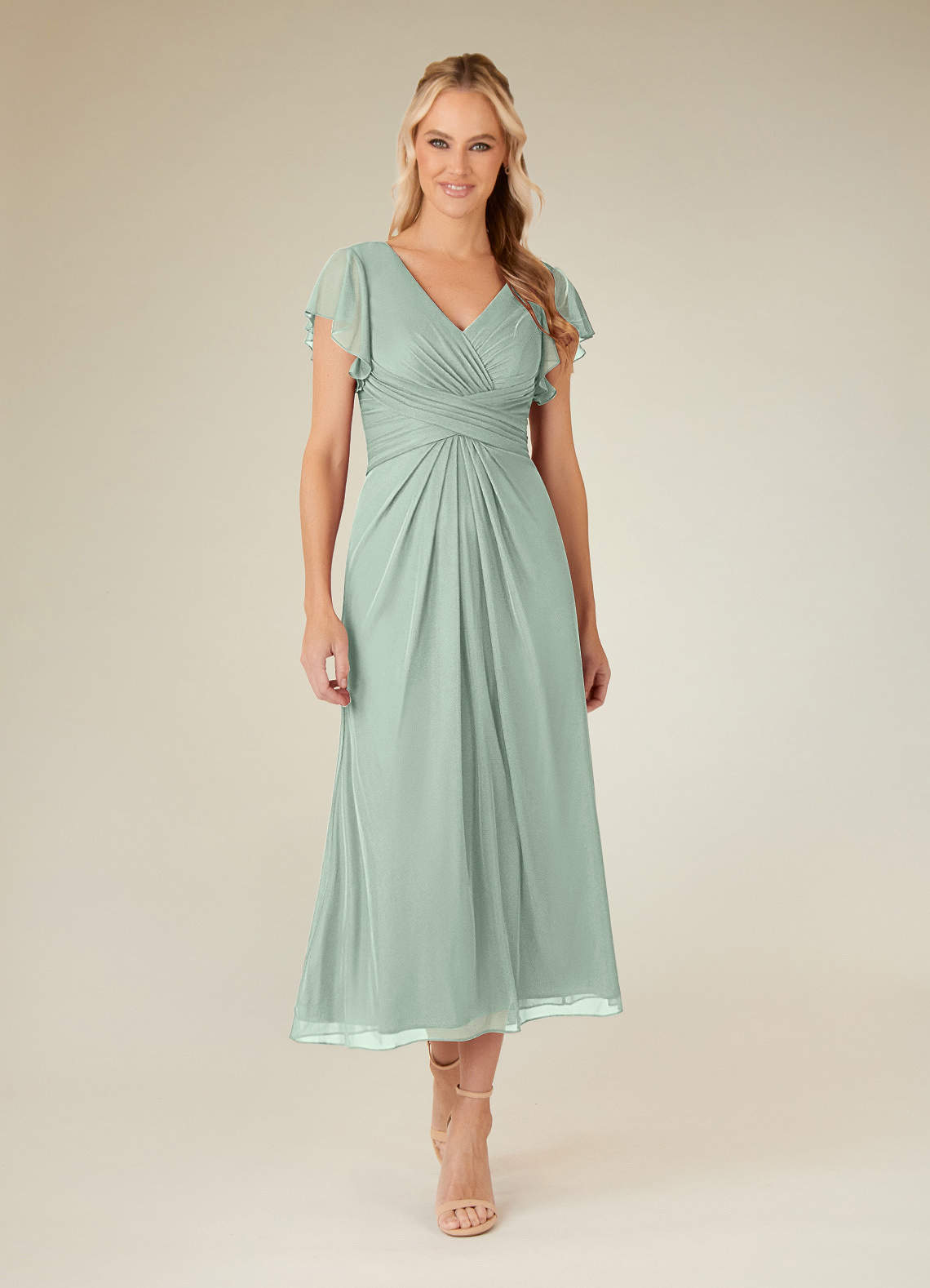 Azazie Vera Abiti per la Madre della Sposa Abito A-Line in Maglia con Scollo a V a Pieghe Agave image1