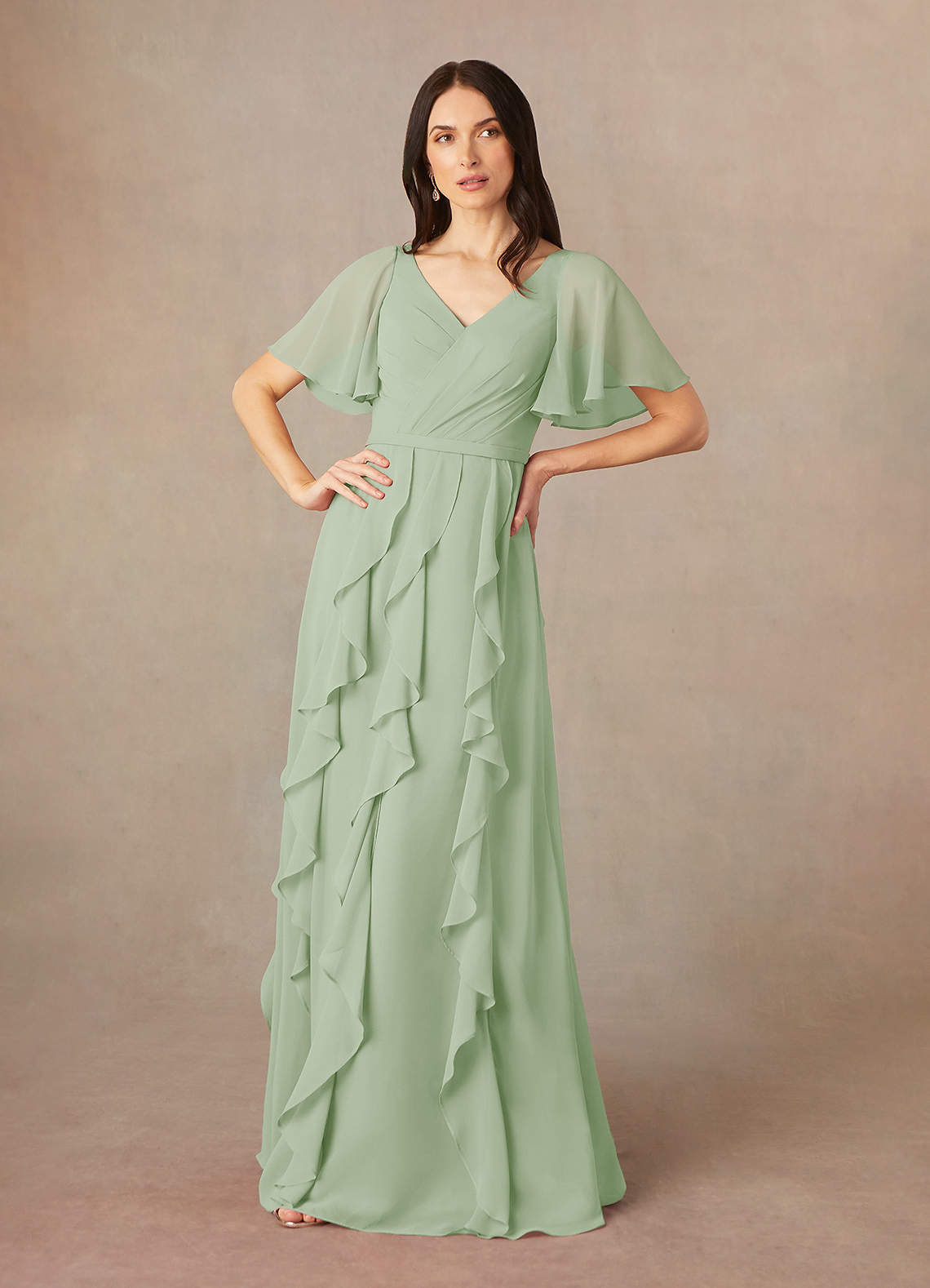Azazie Watson Mother of the Bride Dresses Dusty Sage A-Line V-Neck Chiffon Dress image1
