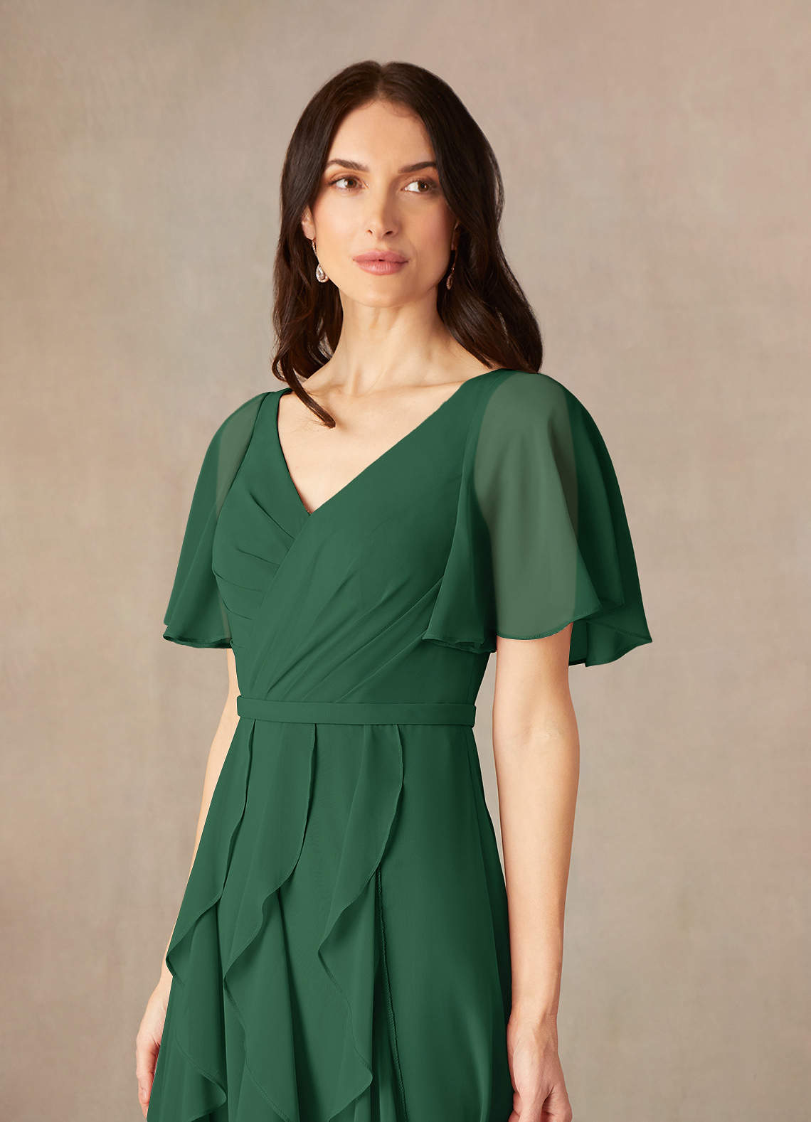 Dark Green Azazie Watson A-Line V-Neck Chiffon Floor-Length Dress | Azazie