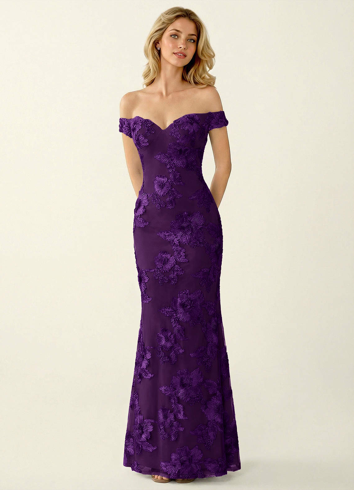 Azazie Plum Lace Off The Shoulder Formal Dress