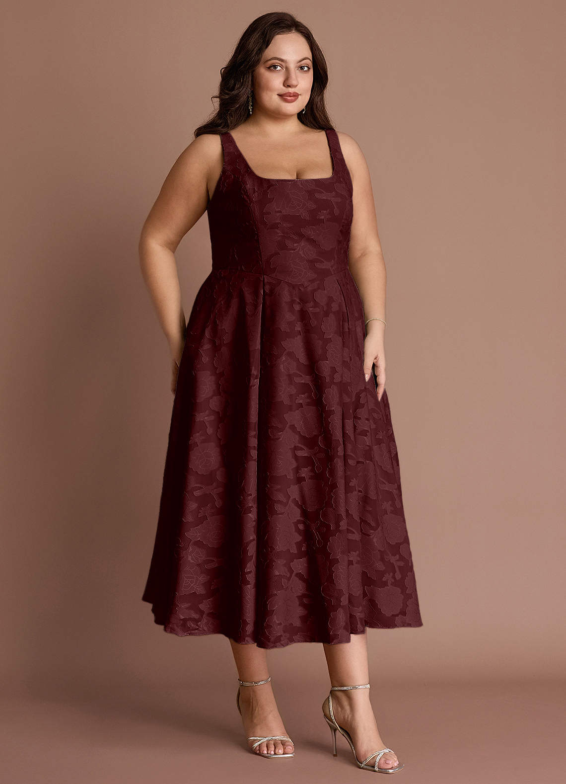 Amalie Wine A-line Midi Dress | Azazie