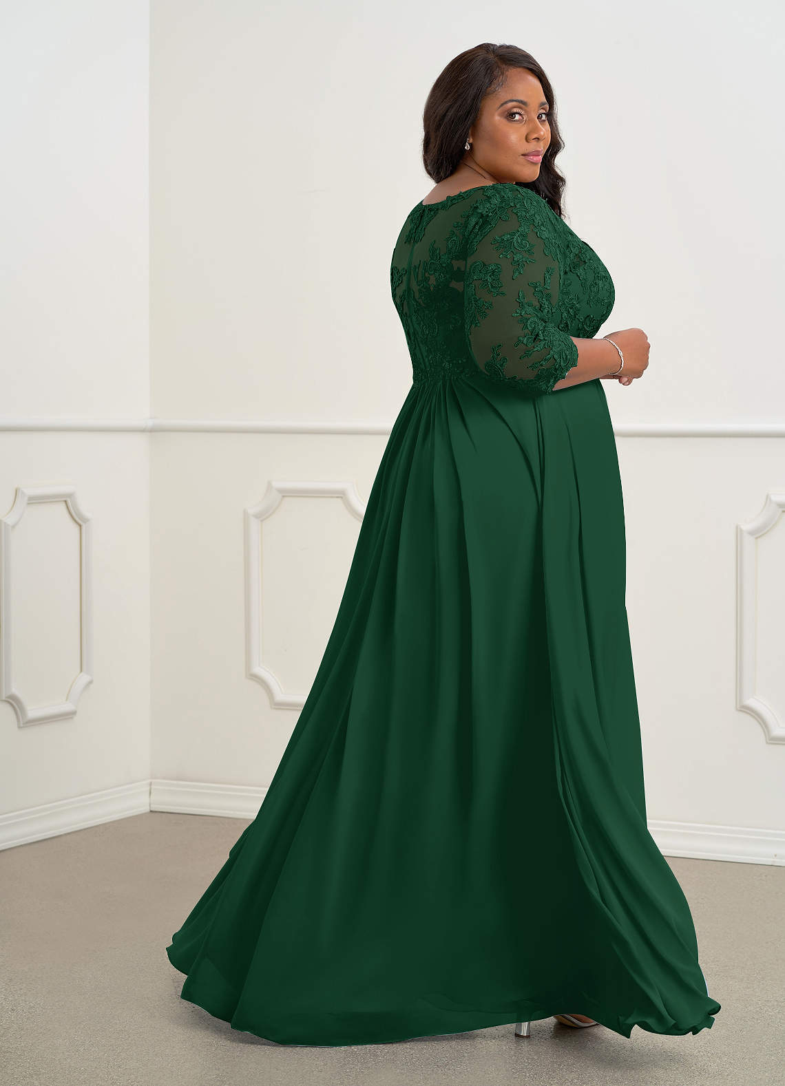 Azazie Hayek Mother of the Bride Dresses Dark Green A-Line V-Neck Lace Chiffon Dress image9