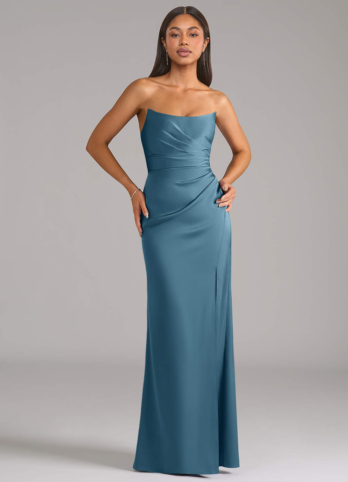 Azazie Marla Bridesmaid Dresses Bermuda Sheath Strapless Stretch Satin Convertible Dress image1