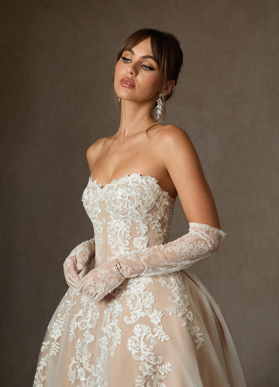 Azazie Sonnet Wedding Dresses Diamond White Champagne Ball-Gown Strapless Lace Dress image6