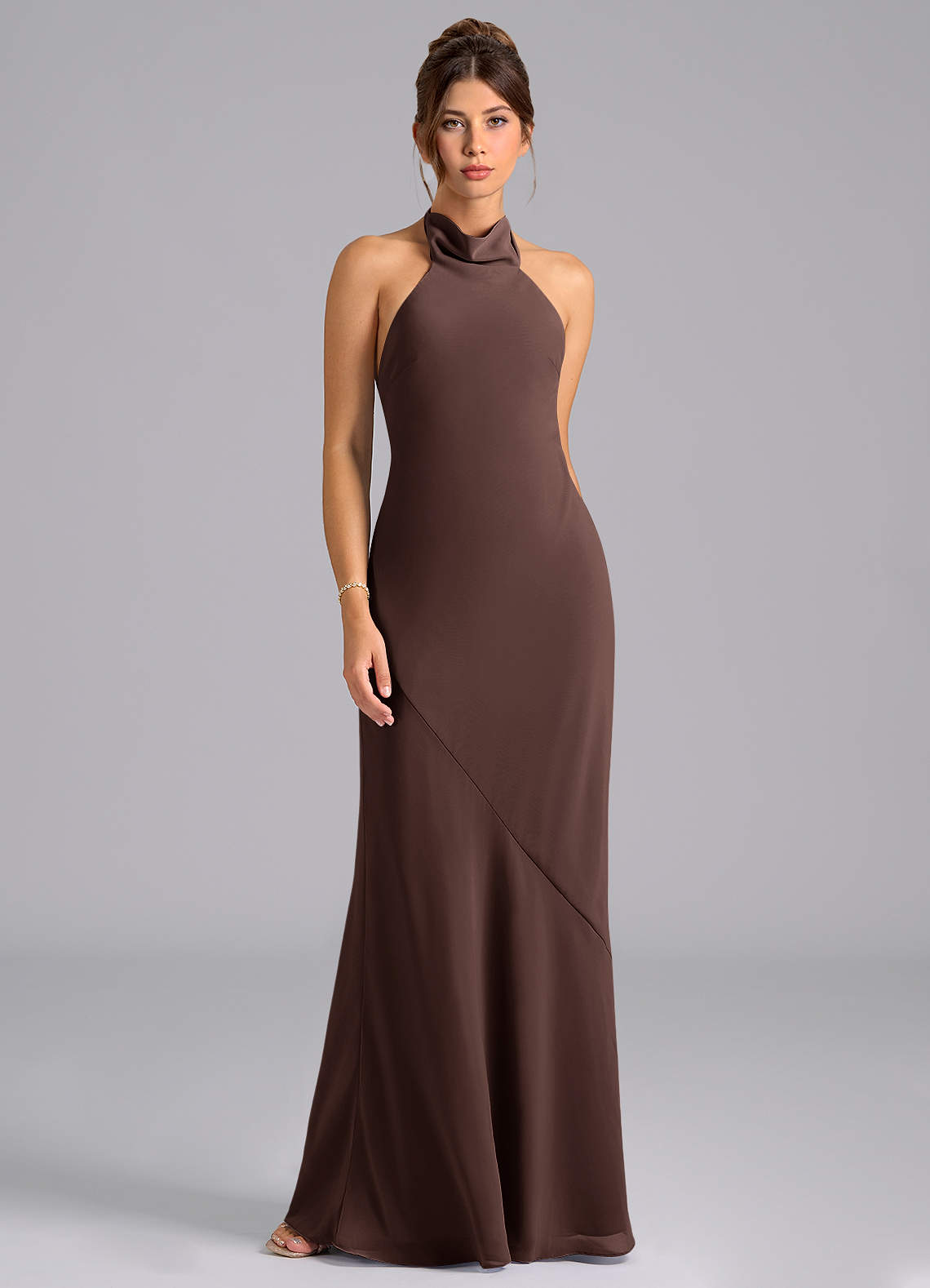 Azazie Velli Bridesmaid Dresses Ganache Mermaid High Neck Chiffon Dress image5