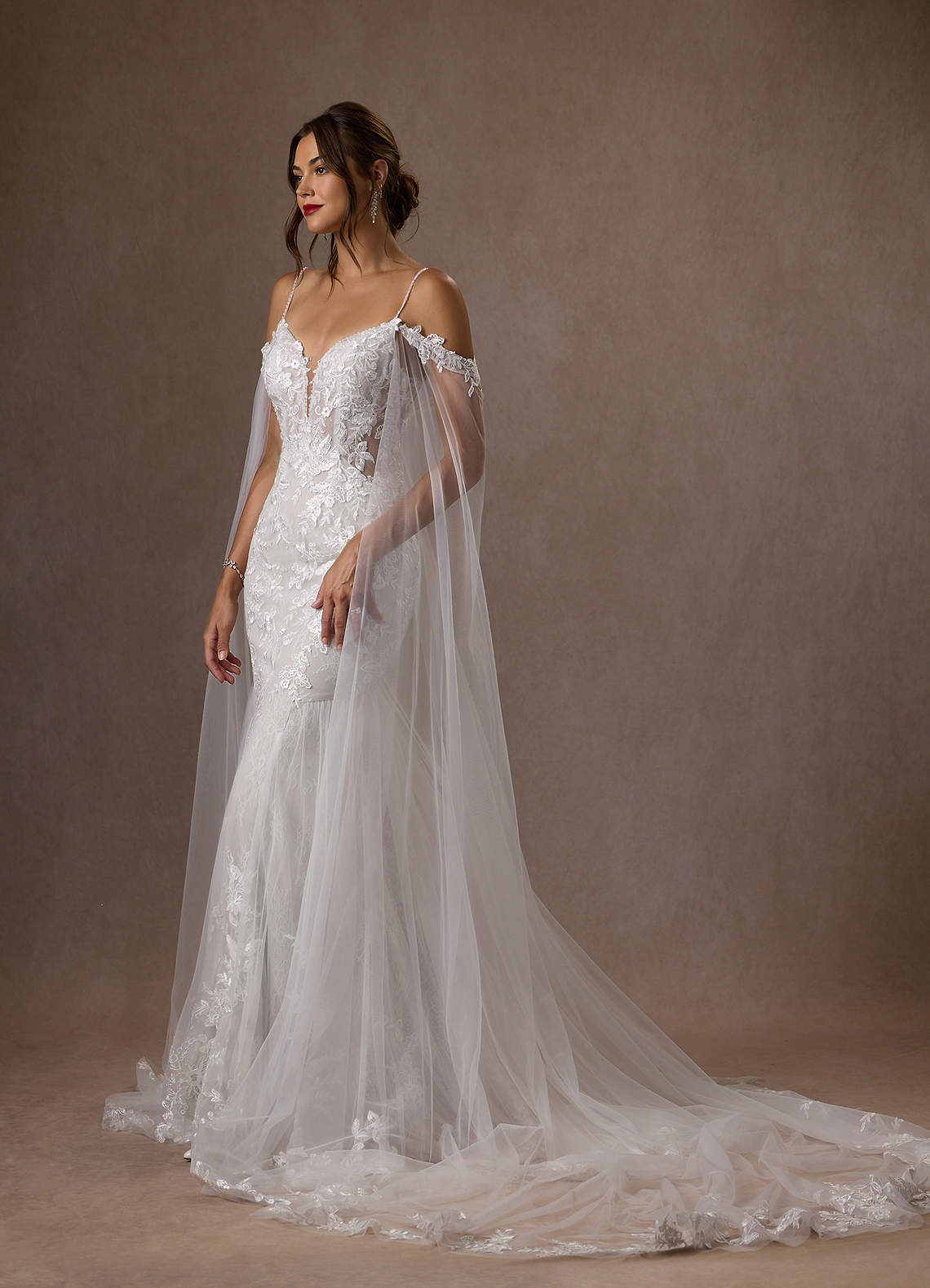 Azazie Leonie Wedding Dresses Diamond White Mermaid V-Neck Sequins Tulle Dress image2