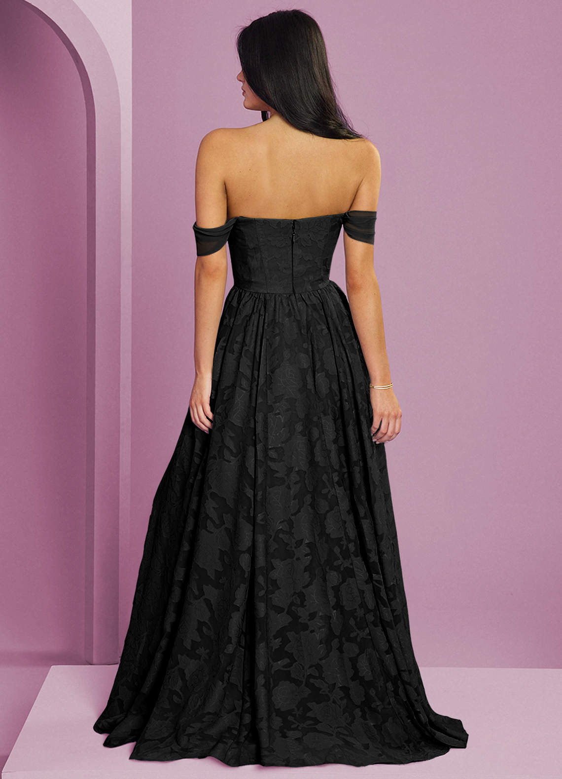 Barbie ♥ Azazie Bridesmaid Dresses Black A-Line Off the Shoulder Floral Burnout Convertible Dress image1