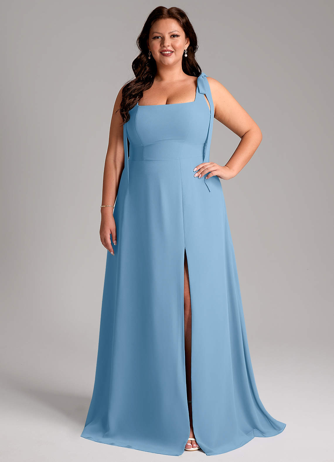 Azazie Debra Bridesmaid Dresses Steel Blue A-Line with Pockets Chiffon Convertible Dress image1