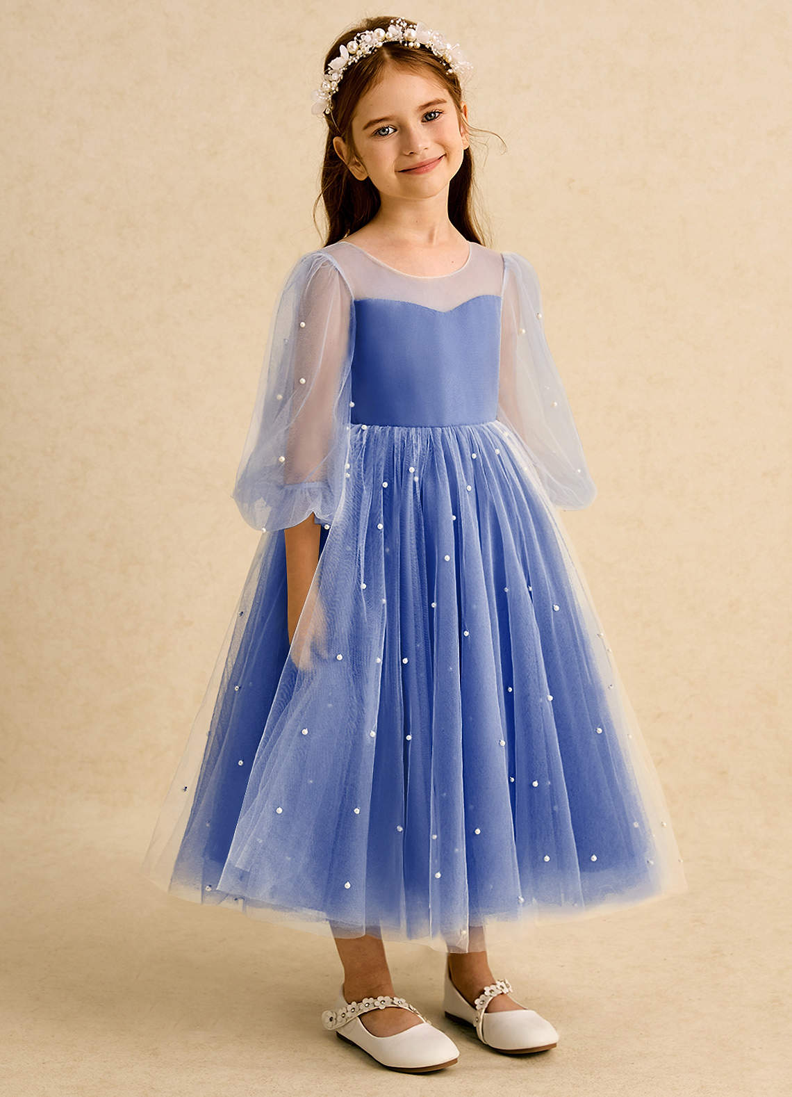 Azazie Trudy Blumenmädchenkleider Ballkleid Herzausschnitt Tüll Kleid Königsblau image1