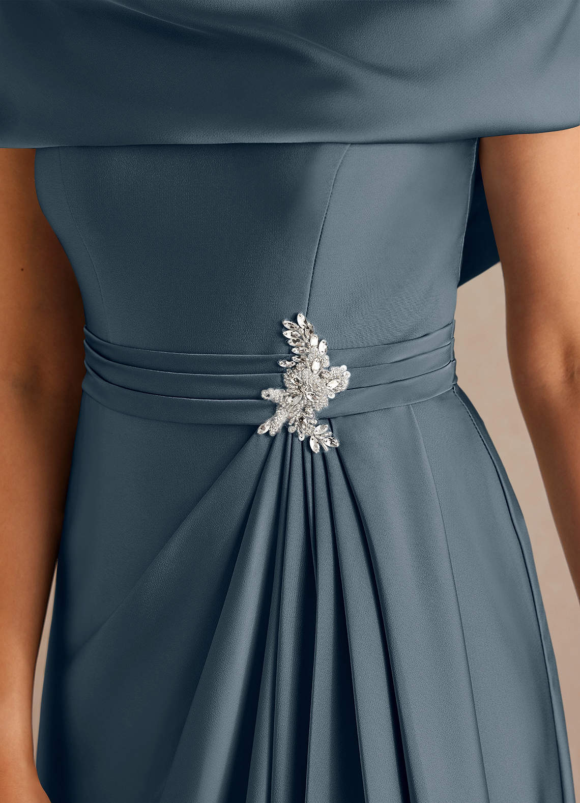 Azazie Branford Mother of the Bride Dresses Twilight A-Line Pleated Stretch Satin Dress image3