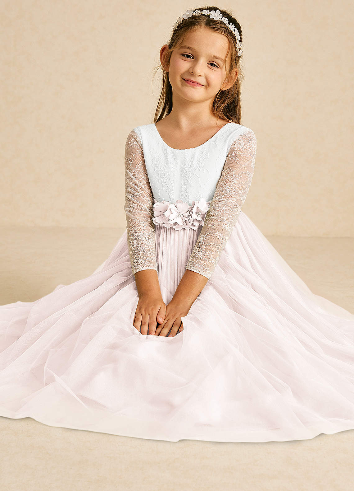 Azazie Mae Flower Girl Dresses Ivory Rose Petal A-Line Bow Tulle Dress image1
