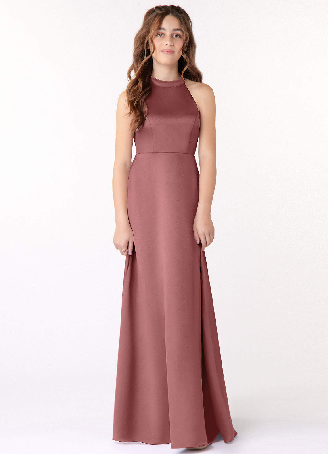 Azazie Laurel Junior Amethyst A-Line Stretch Satin Dress image1