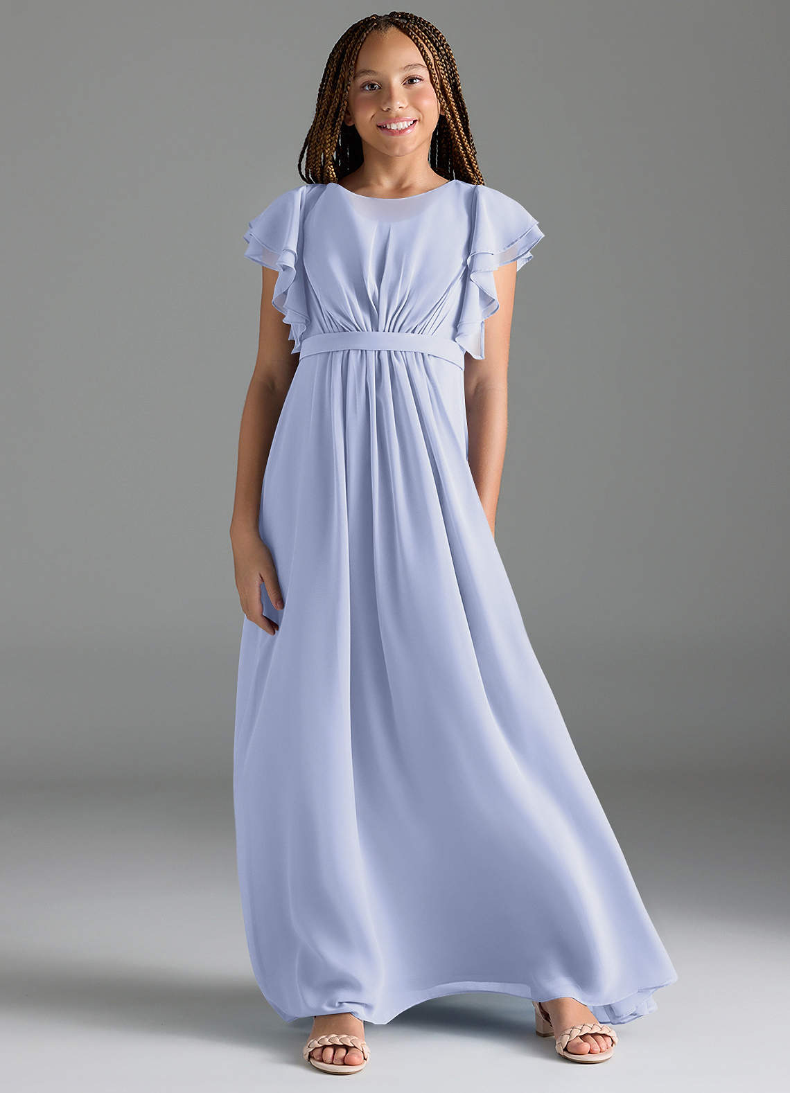 Azazie Daphne Junior A-Linie Plissee Chiffon Kleid Lavendel image1
