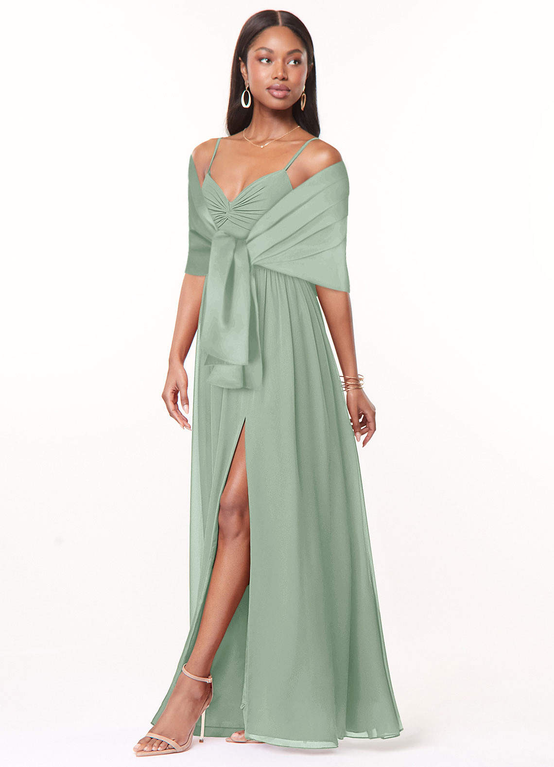 front Azazie Bijpassende Kleur Aleena Mat Satijnen Sjaal