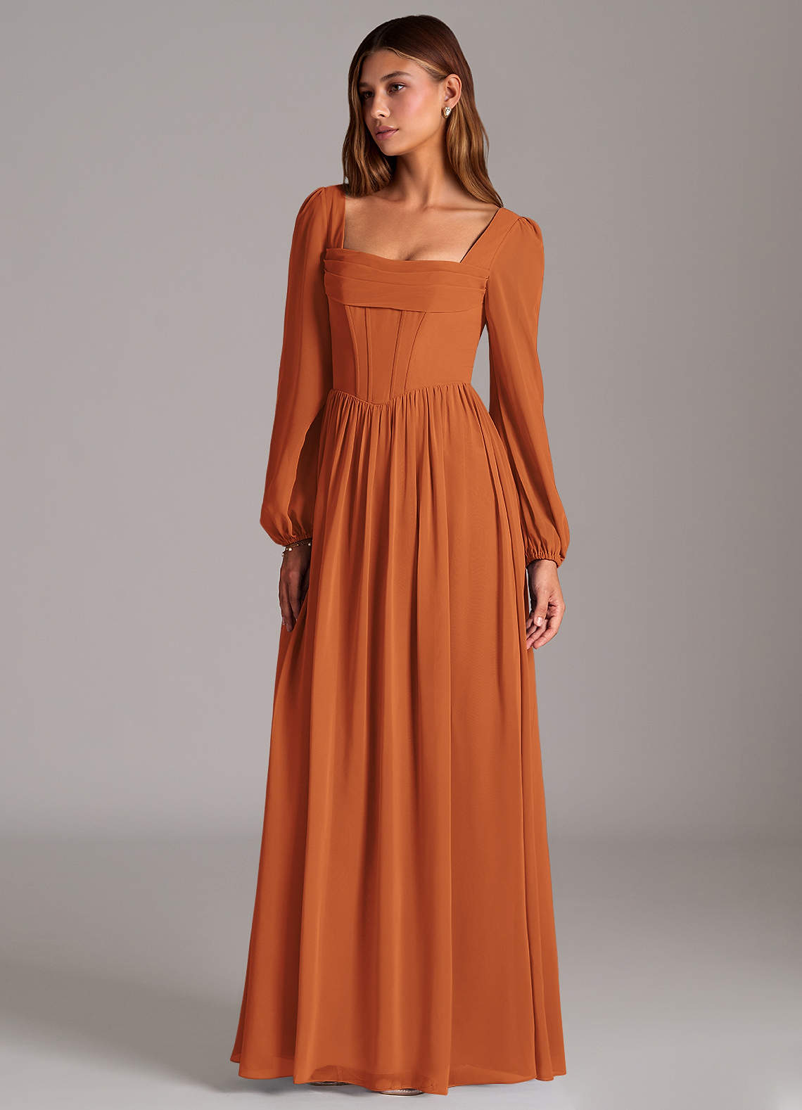 Azazie Maree Bridesmaid Dresses Cinnamon A-Line Corset Chiffon Dress image1