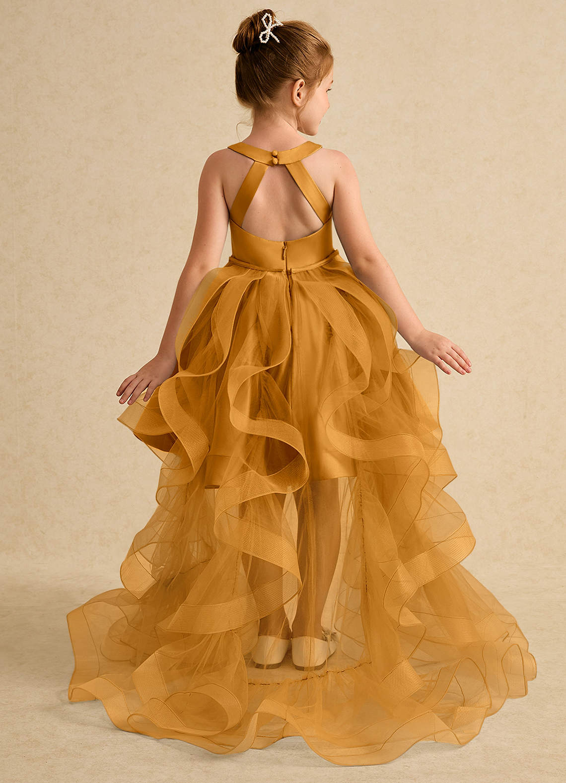 Azazie Julietta Blumenmädchenkleider Ballkleid Cabrio Tüll Kleid Butterscotch image1