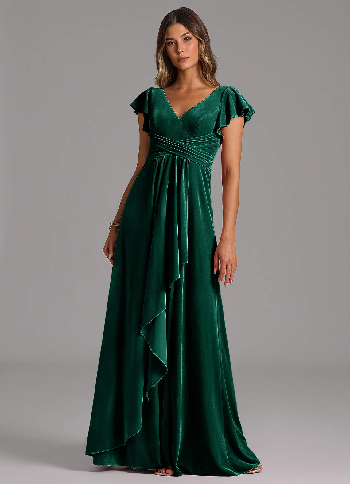 Azazie Omari Bridesmaid Dresses Emerald A-Line Pleated Velvet Dress image1
