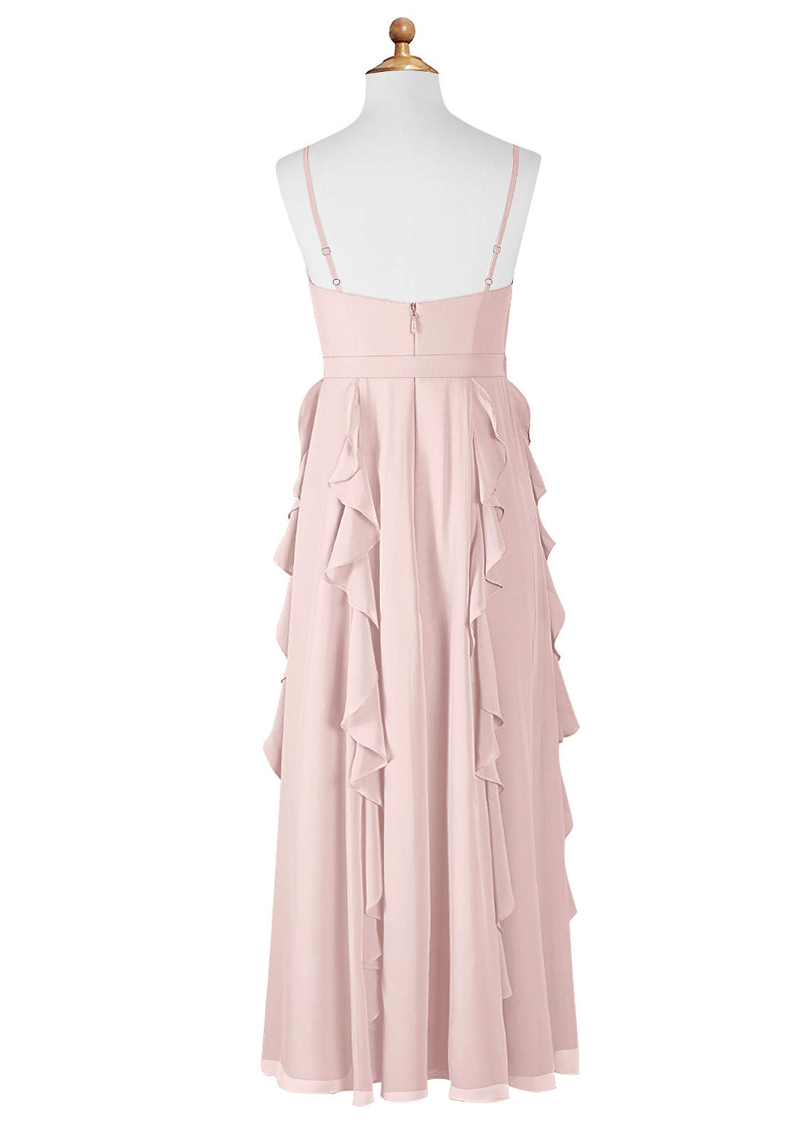 Azazie Peyton Junior Blushing Pink A-Line V-Neck Cascading Ruffles Chiffon Dress image6