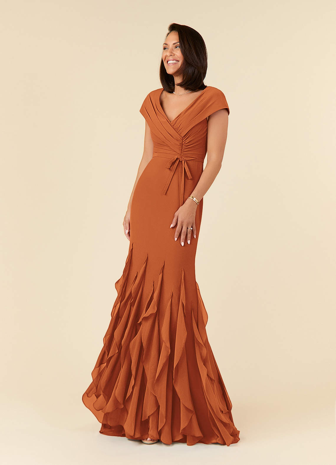 Azazie Bailora Vestidos para mãe da noiva Vestir Canela de Chiffon de sereia com Ruched image1