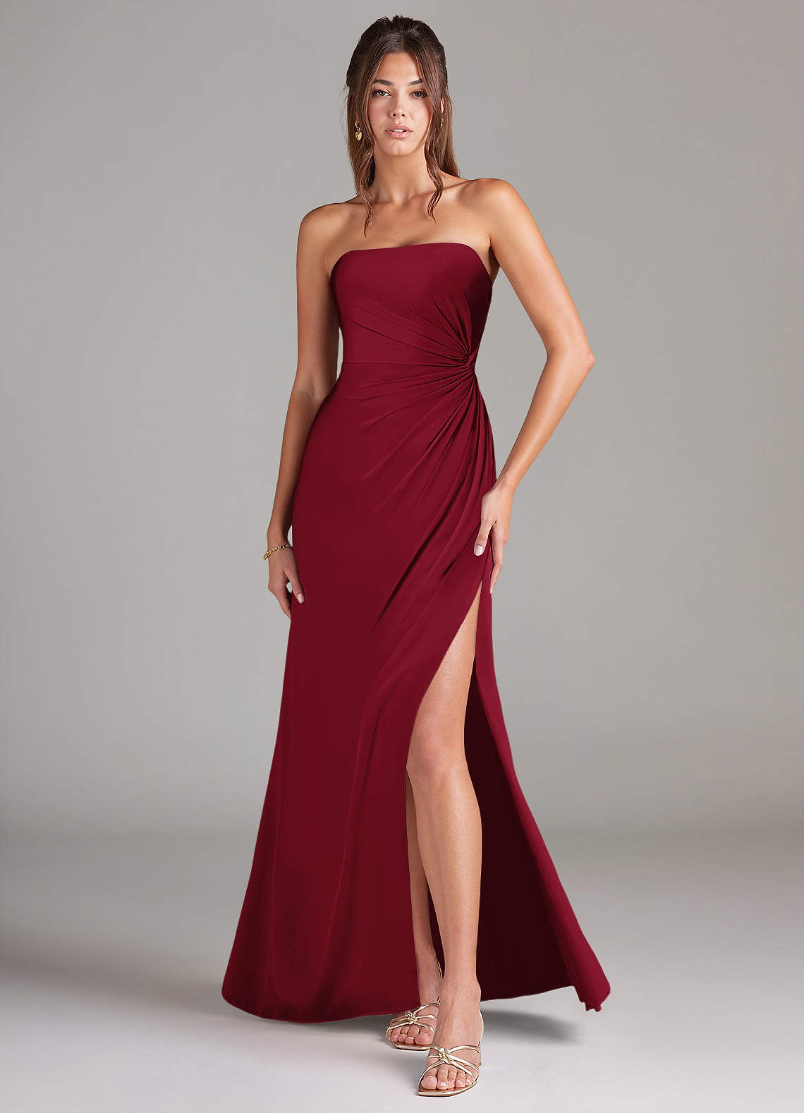Azazie Aliani Bridesmaid Dresses Burgundy Sheath Strapless Chiffon Convertible Dress image1