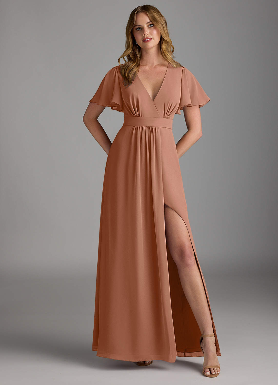 Azazie Zaniah Bridesmaid Dresses Bronzer A-Line Chiffon Dress image1