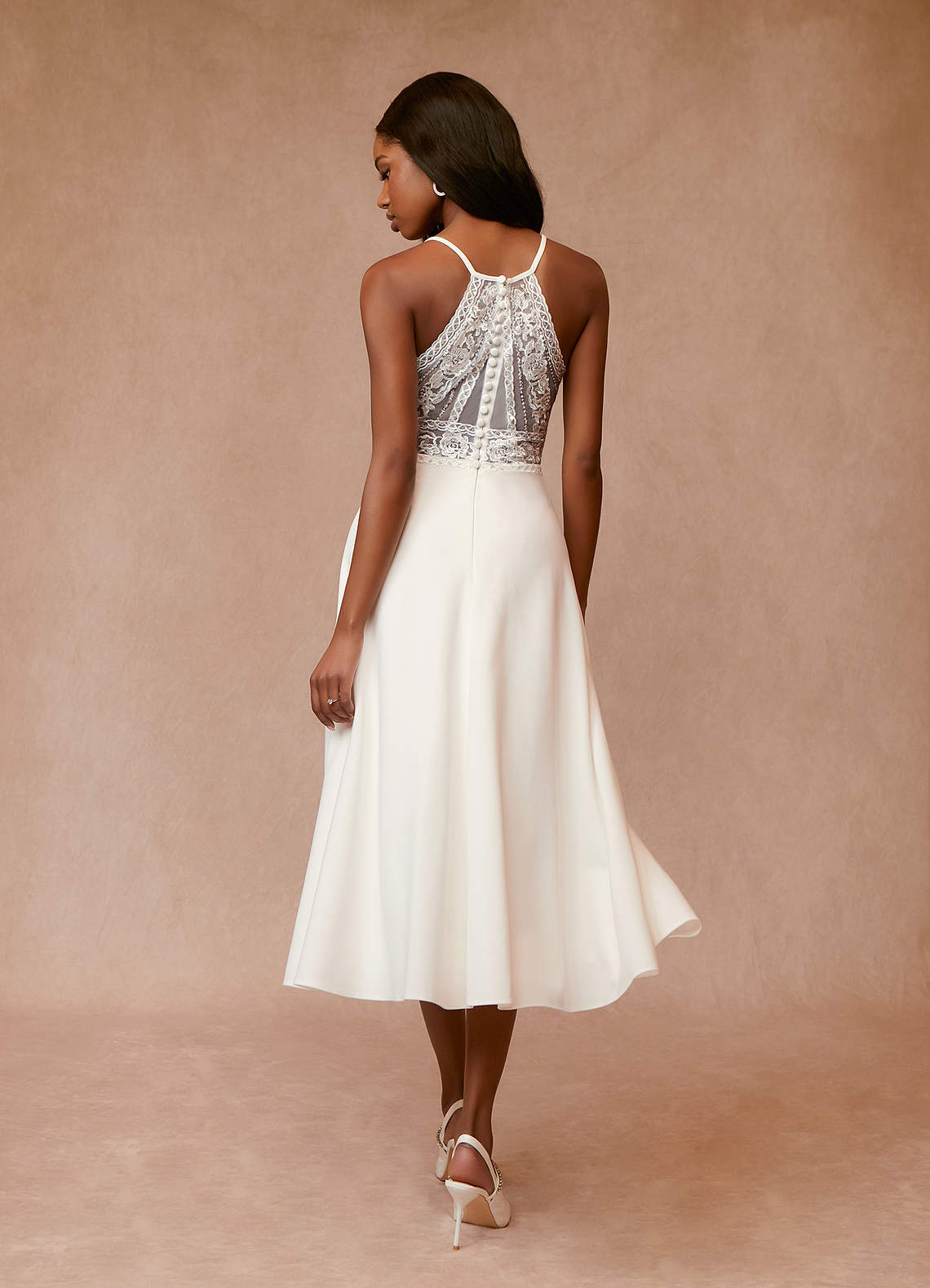 Azazie Minerva Abiti da Sposa Abito A-Line in Crepe Elasticizzato Lustrini Bianco Diamante image1
