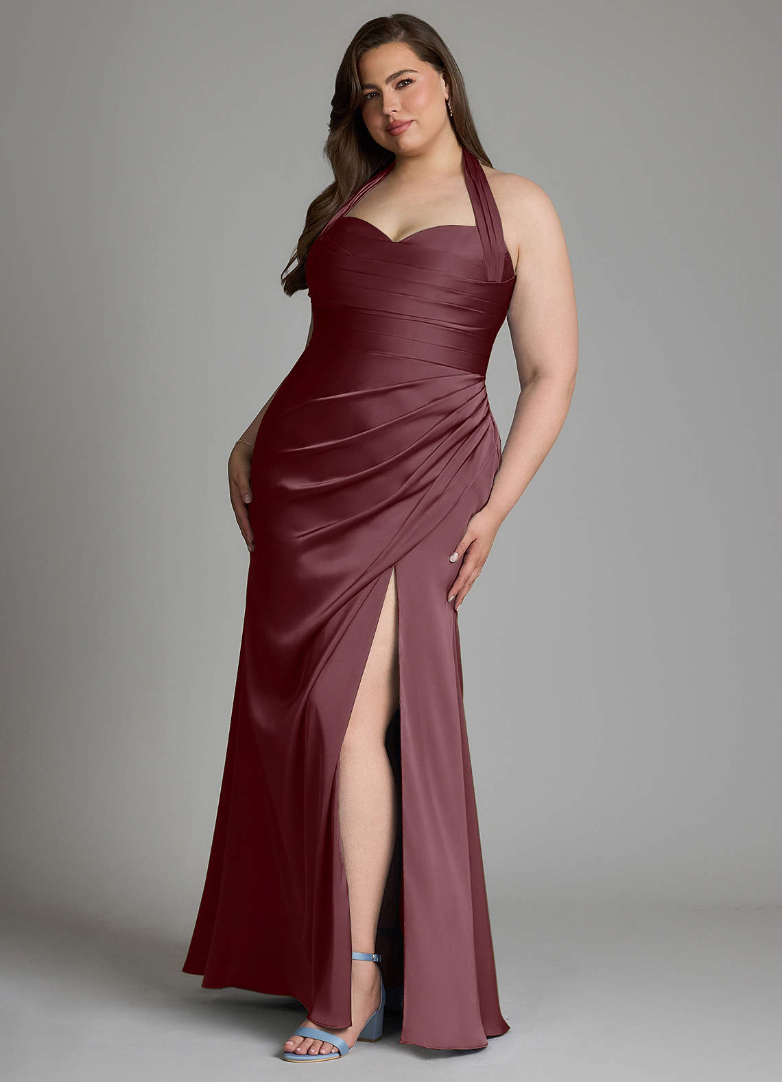 Azazie Destiny At-home Try On Dresses Sangria Mermaid Sweetheart Neckline Stretch Satin Dress image9