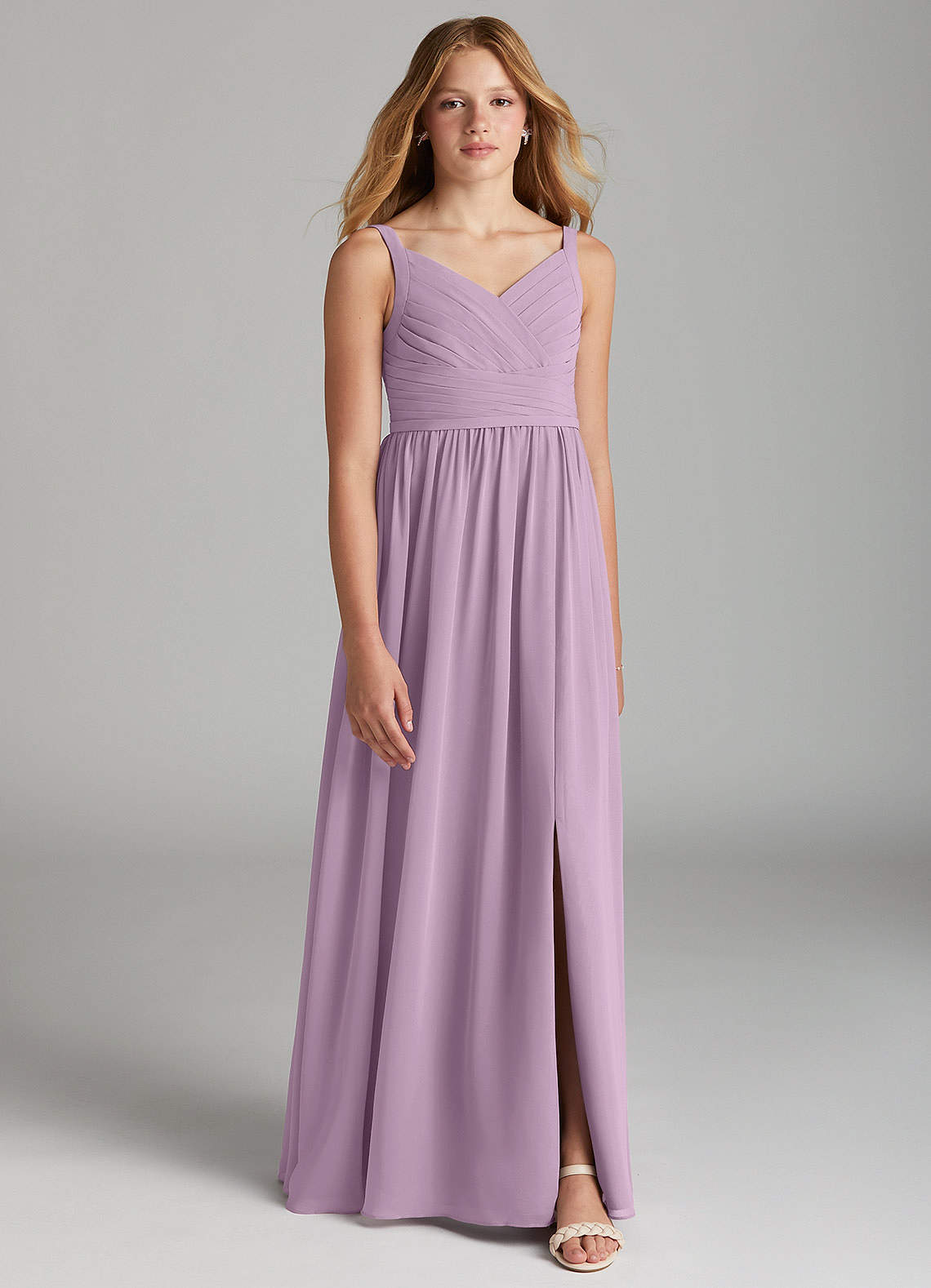 Azazie Chanel Junior Vestido de Glicinia de Gasa de Corte En A con Escote de Corazón image1