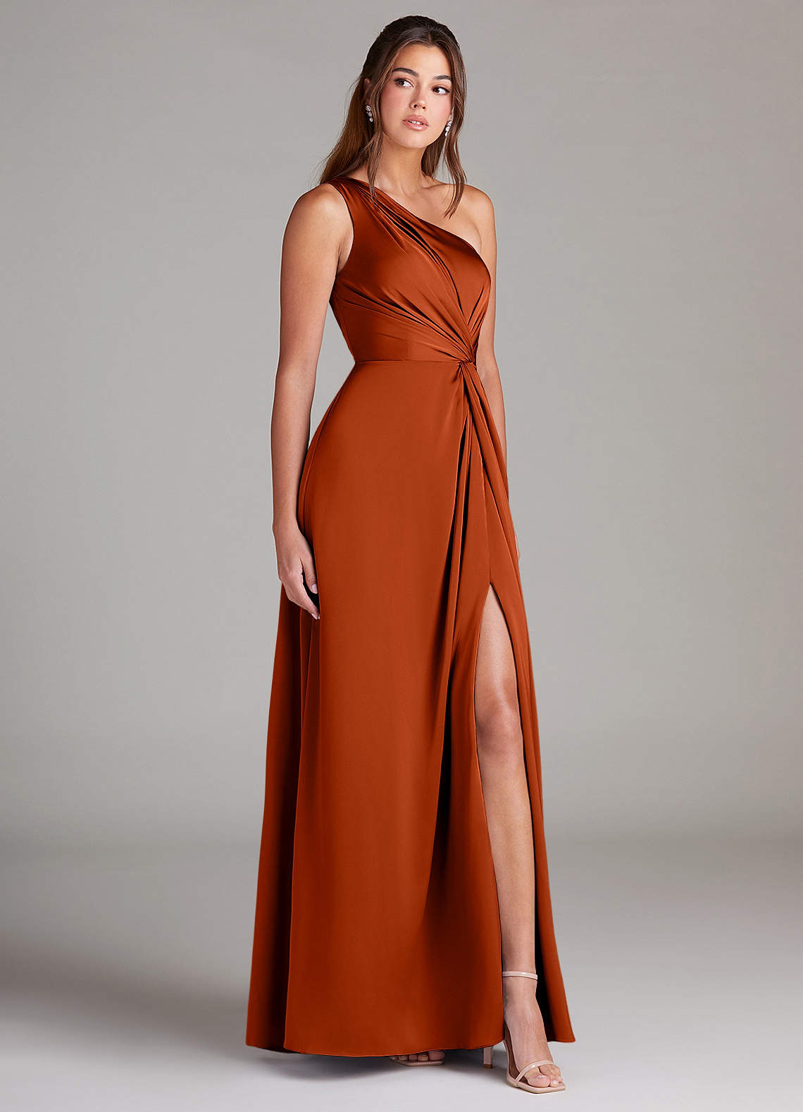 Azazie Brooke Jurken voor bruidsmeisjes Jurk van Stretch Satijn met A-Lijn One-Shoulder Paprika image3