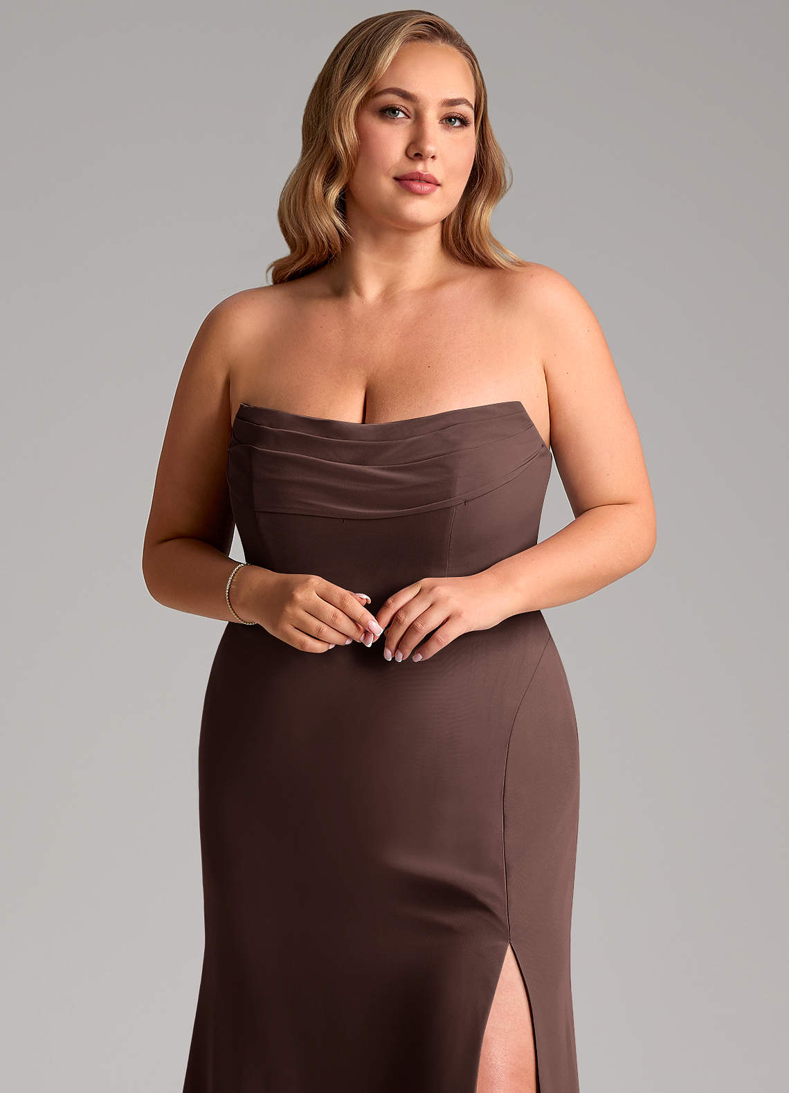 Azazie Saige Bridesmaid Dresses Ganache A-Line Off the Shoulder Chiffon Convertible Dress image10
