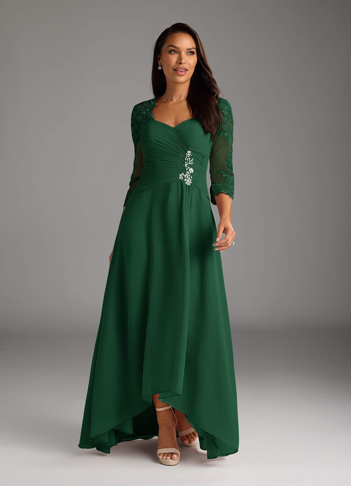 Azazie Devereaux Kleider für die Brautmutter A-Linie Spitze Chiffon Kleid Dunkelgrün image1