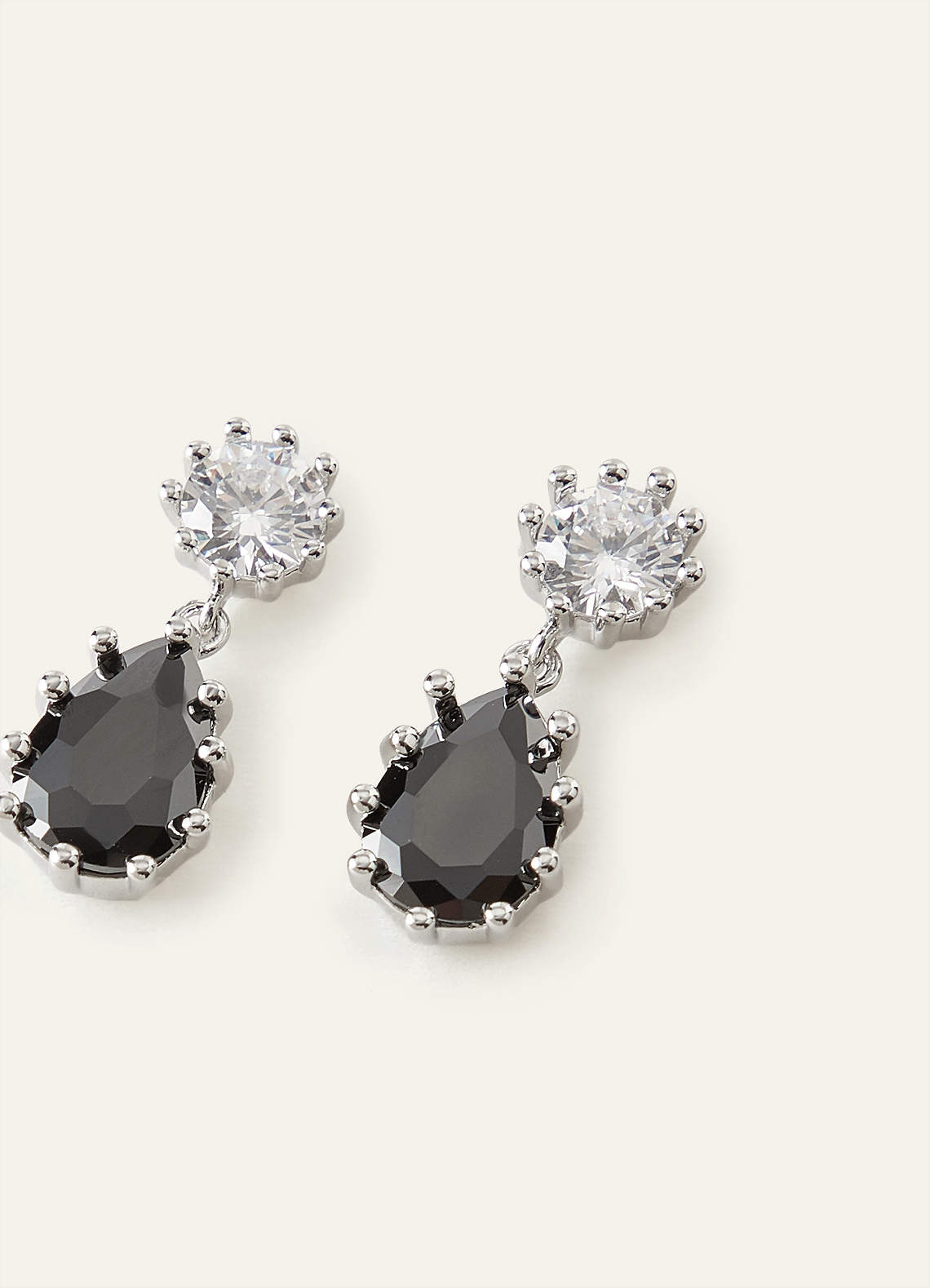 front Crystal and Onyx Pear Drop Earrings