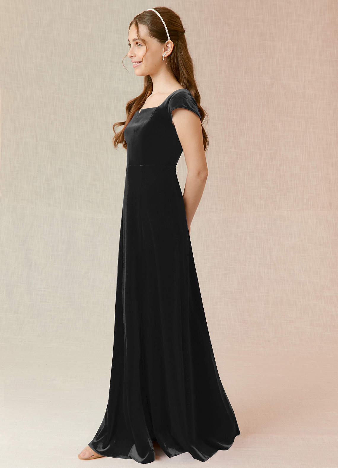 Azazie Gabi A-Line velvet Floor-Length Junior Bridesmaid Dress image1