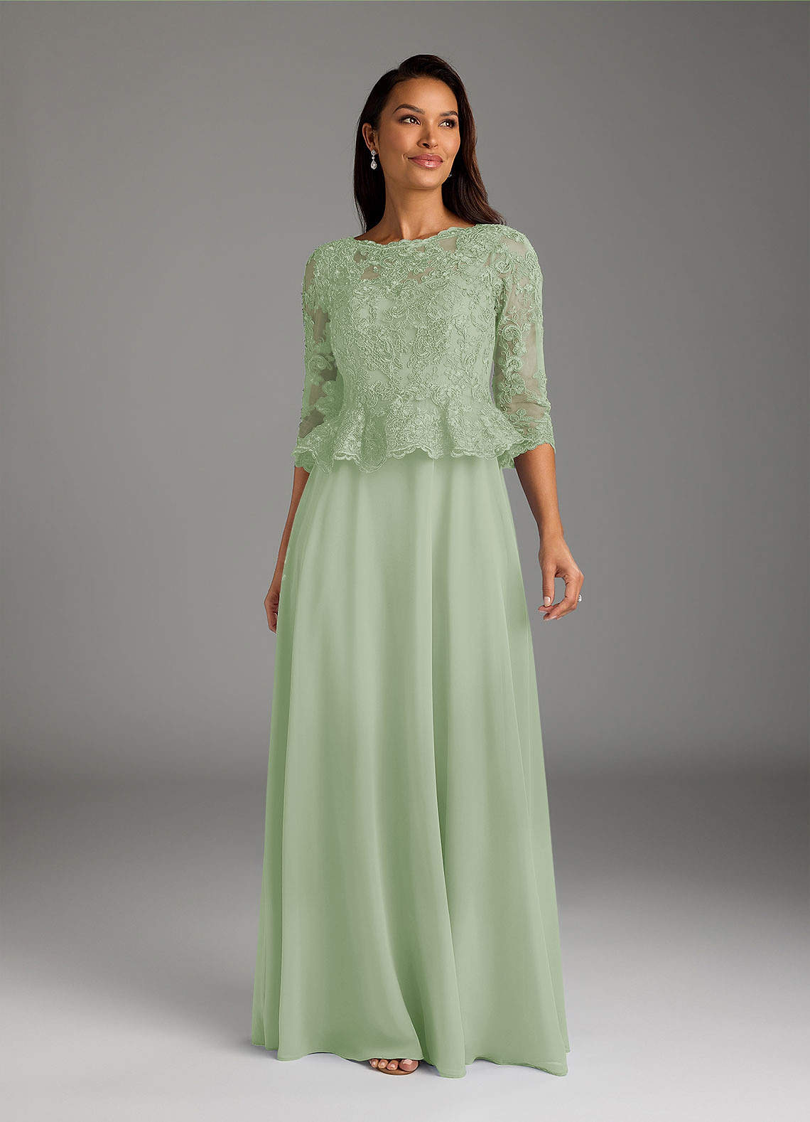 Azazie Averie Mother of the Bride Dresses Dusty Sage A-Line Boatneck Sequins Chiffon Dress image2
