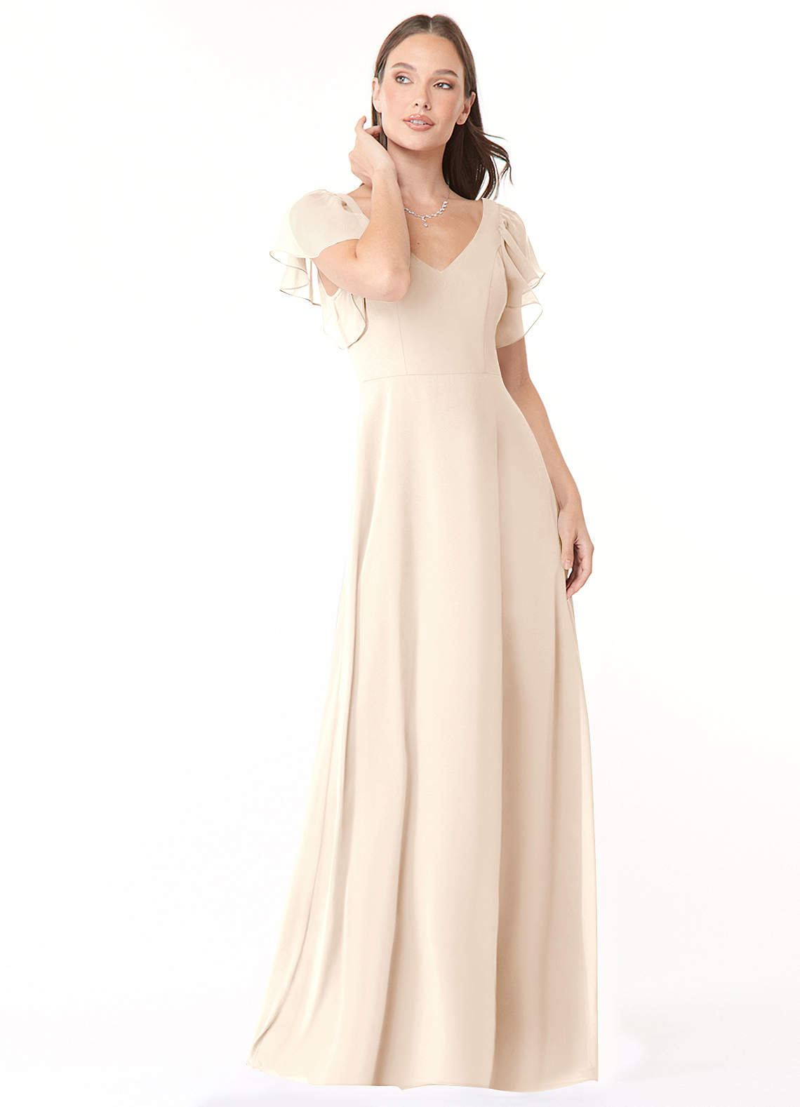 Azazie Syenna Bridesmaid Dresses White Alabaster A-Line Ruched Chiffon Dress image1