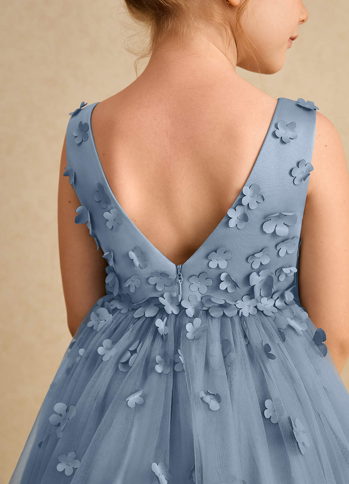 Azazie Lana Flower Girl Dresses Dusty Blue A-Line Sleeveless Matte Satin Dress image6