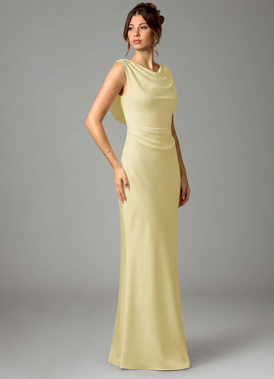 Azazie Kieryn Bridesmaid Dresses Lemon Sorbet Mermaid Pleated Stretch Satin Dress image2