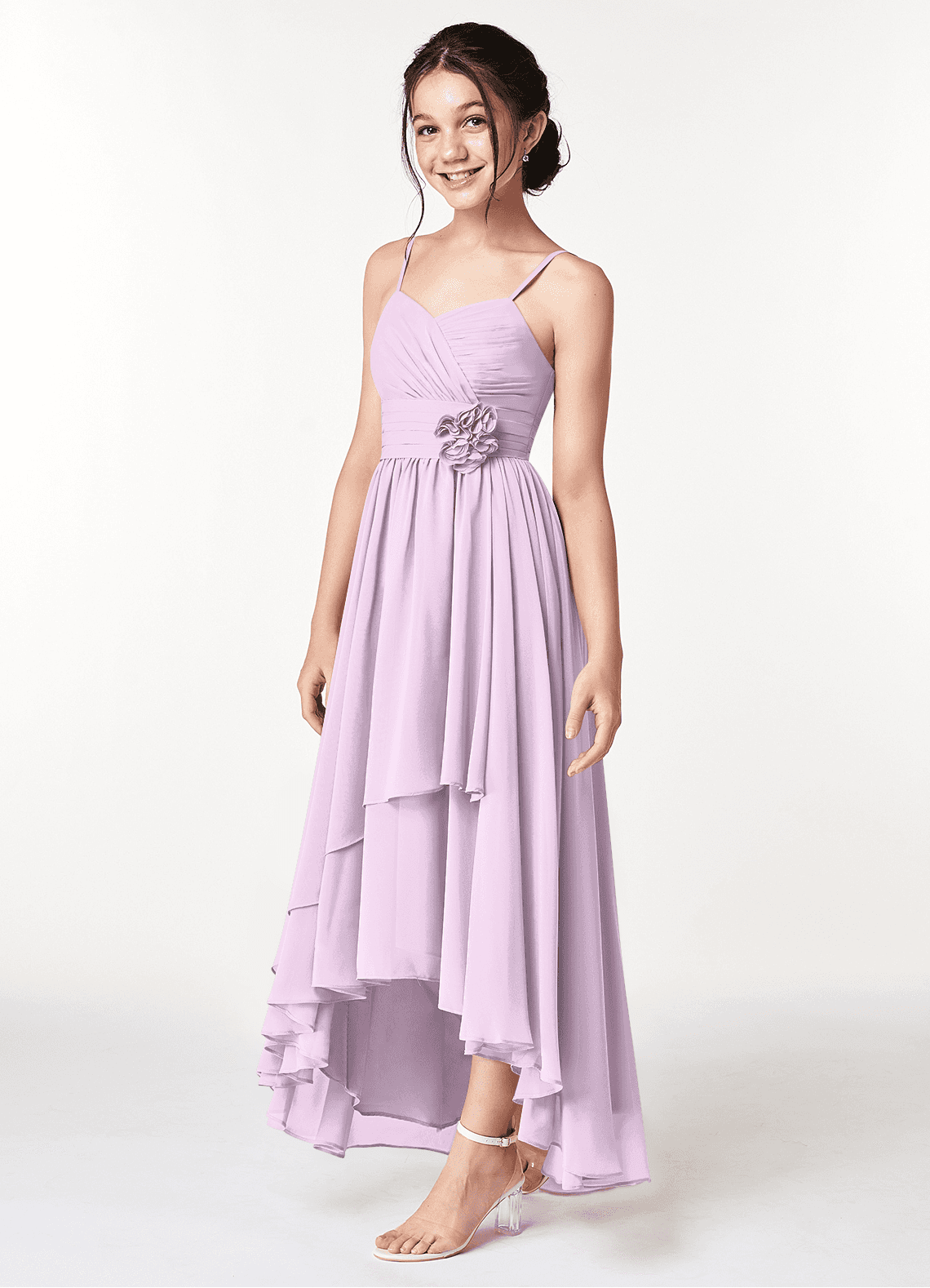 Azazie Catalina Junior Frosted Lilac A-Line Ruched Chiffon Dress image2