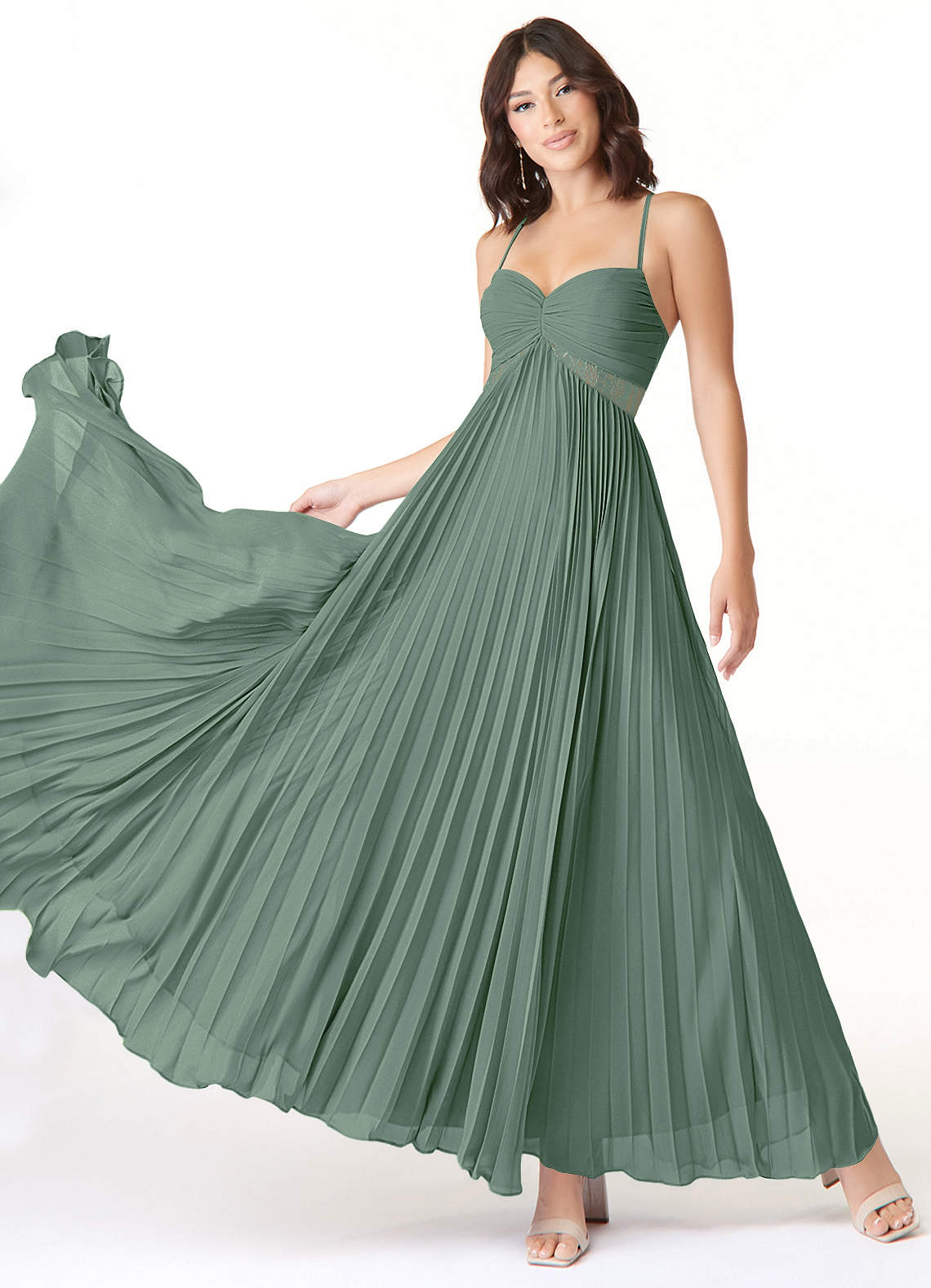 Azazie Devyn Bridesmaid Dresses Eucalyptus A-Line Corset Chiffon Dress image1